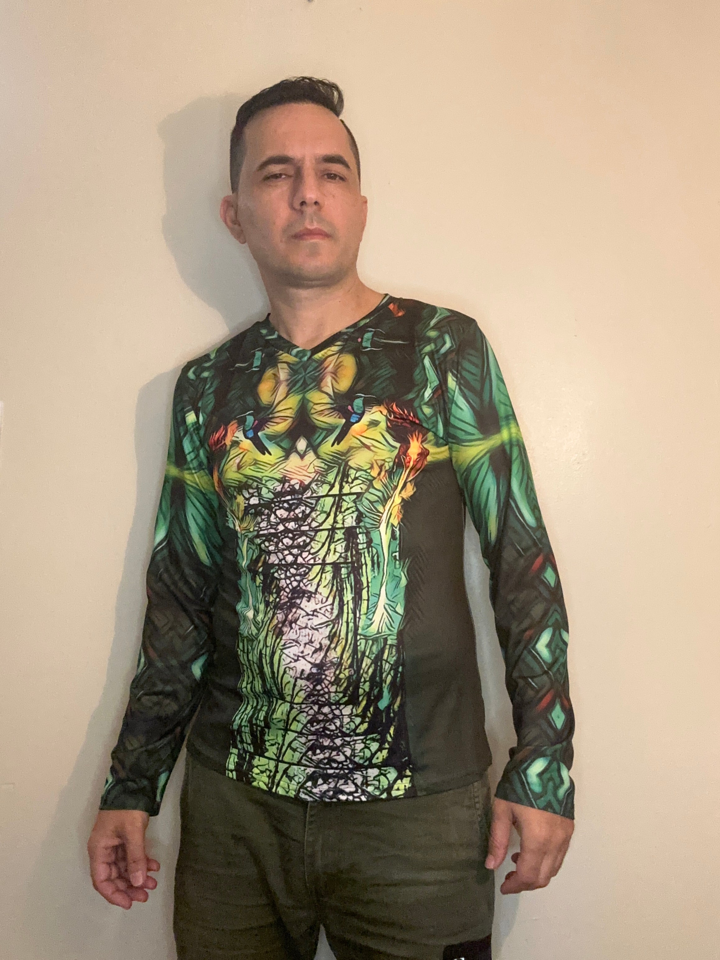 Fire Flower,V-neck,Long sleeve for Men