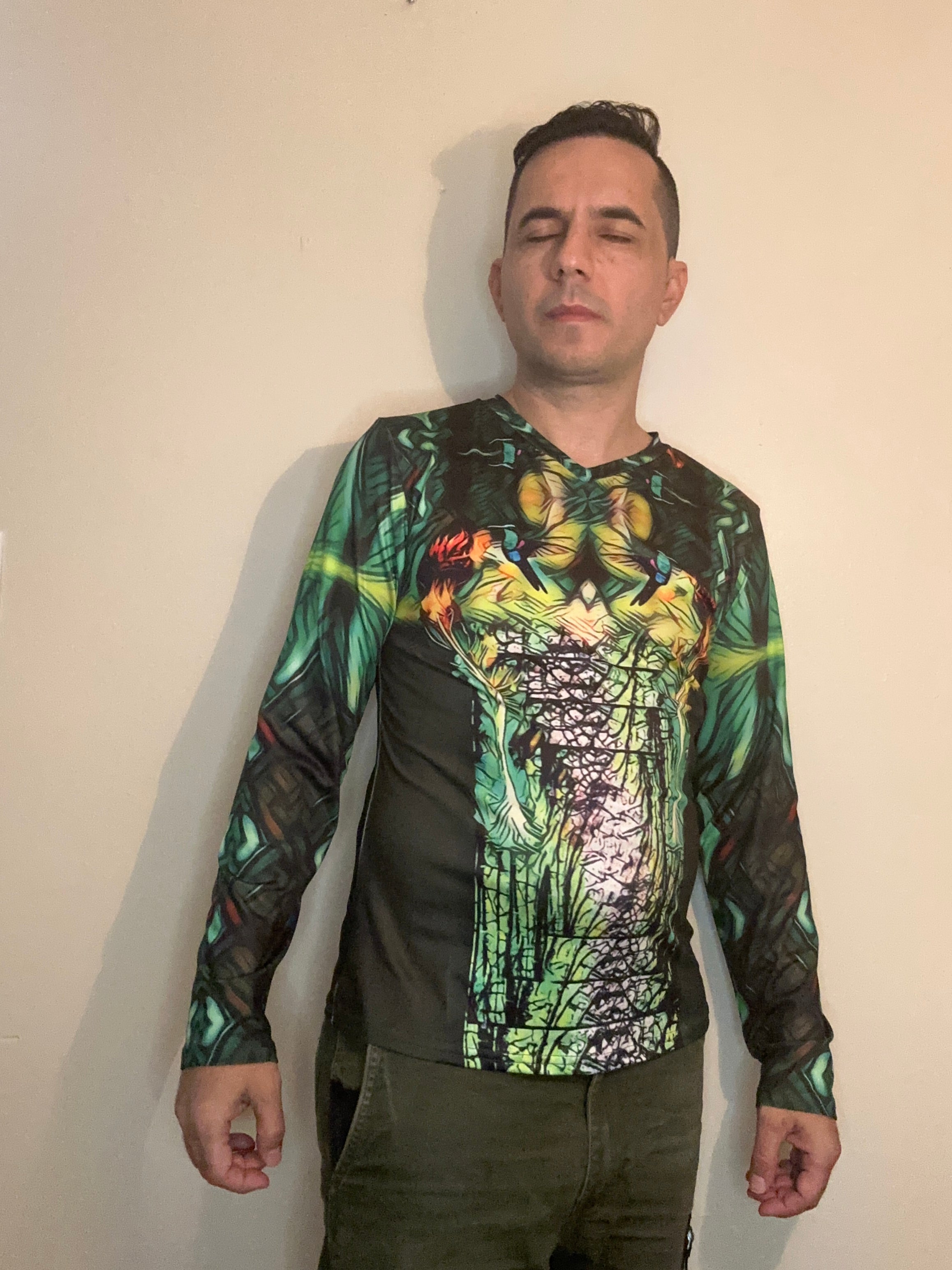 Fire Flower,V-neck,Long sleeve for Men