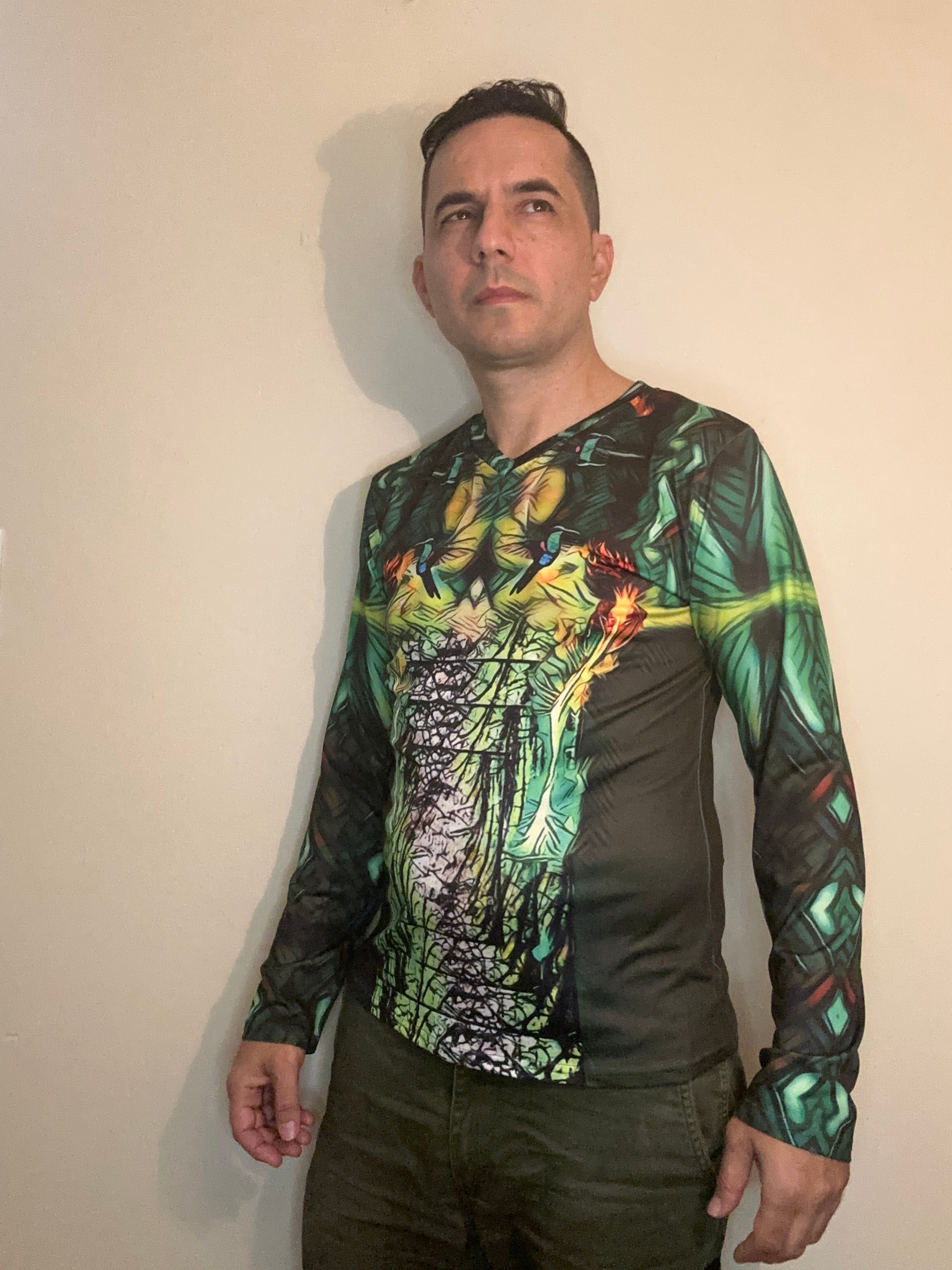 Fire Flower,V-neck,Long sleeve for Men