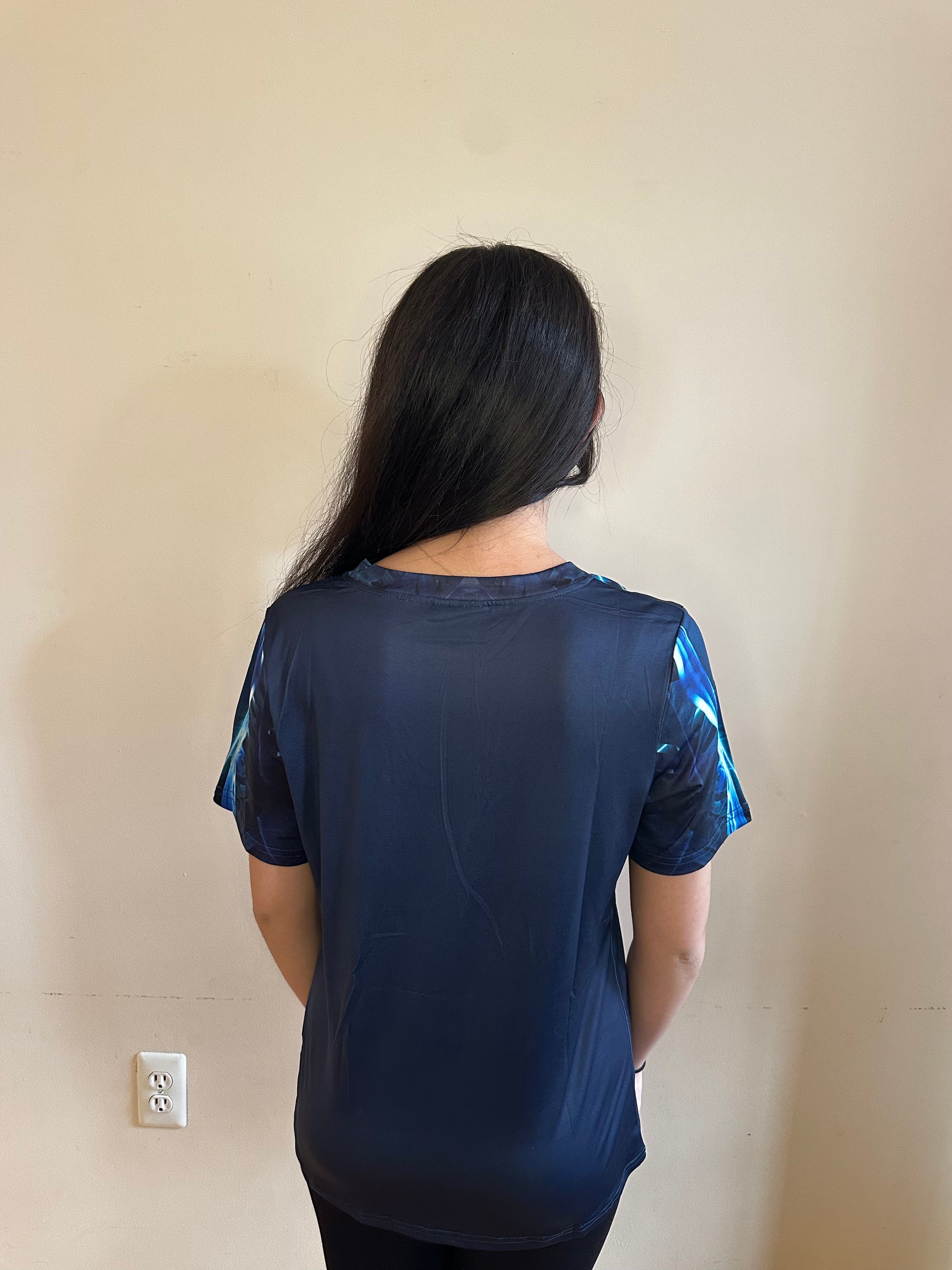 Blue leaf,Style:V-neck,Short sleeve for Women