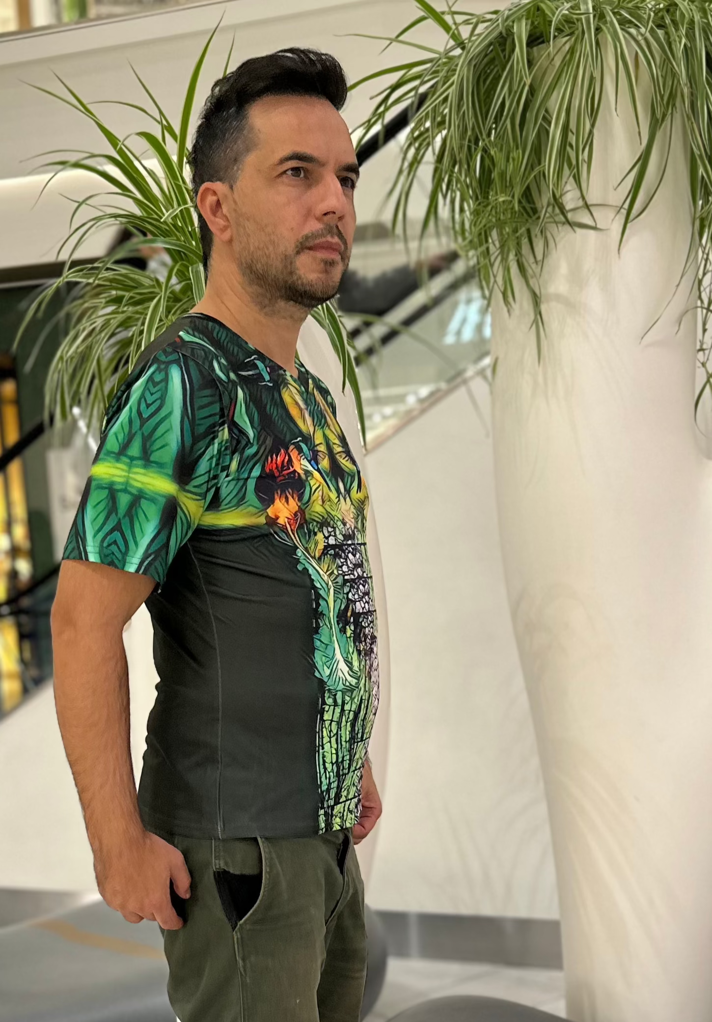 Fire Flower,V-neck,Short sleeve for Men