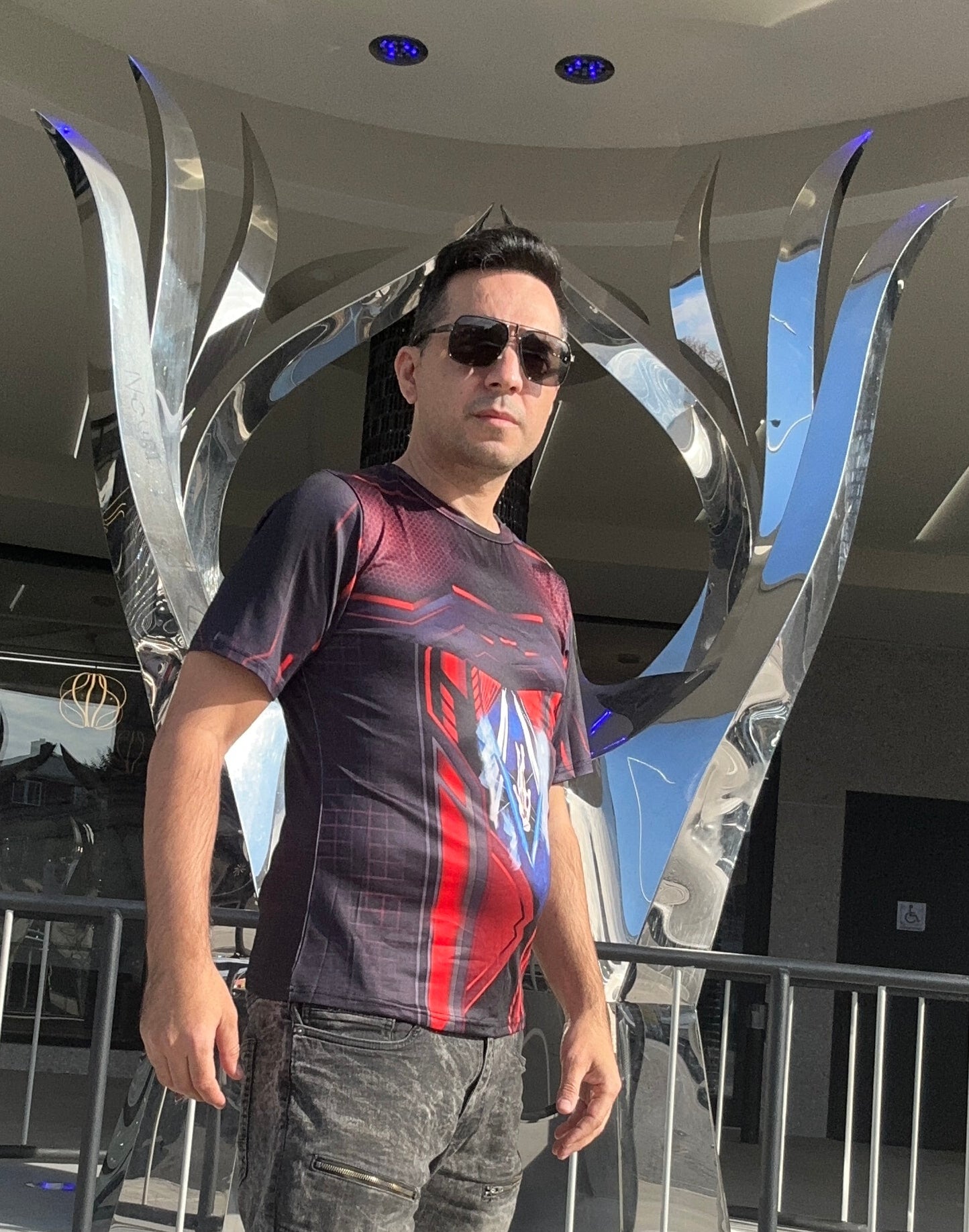 Red techno,O-neck,Short sleeve for men