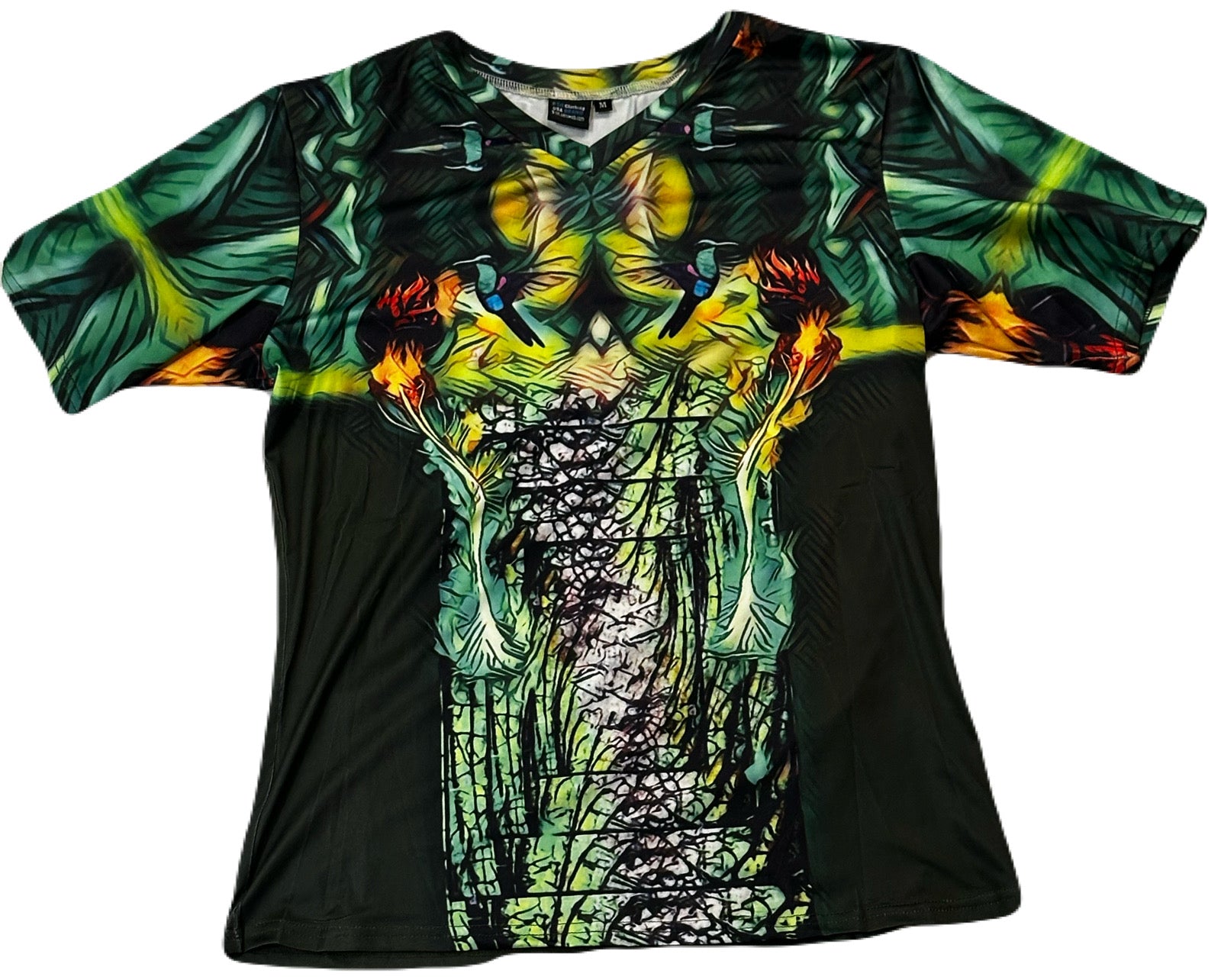 Fire Flower,V-neck,Short sleeve for Men