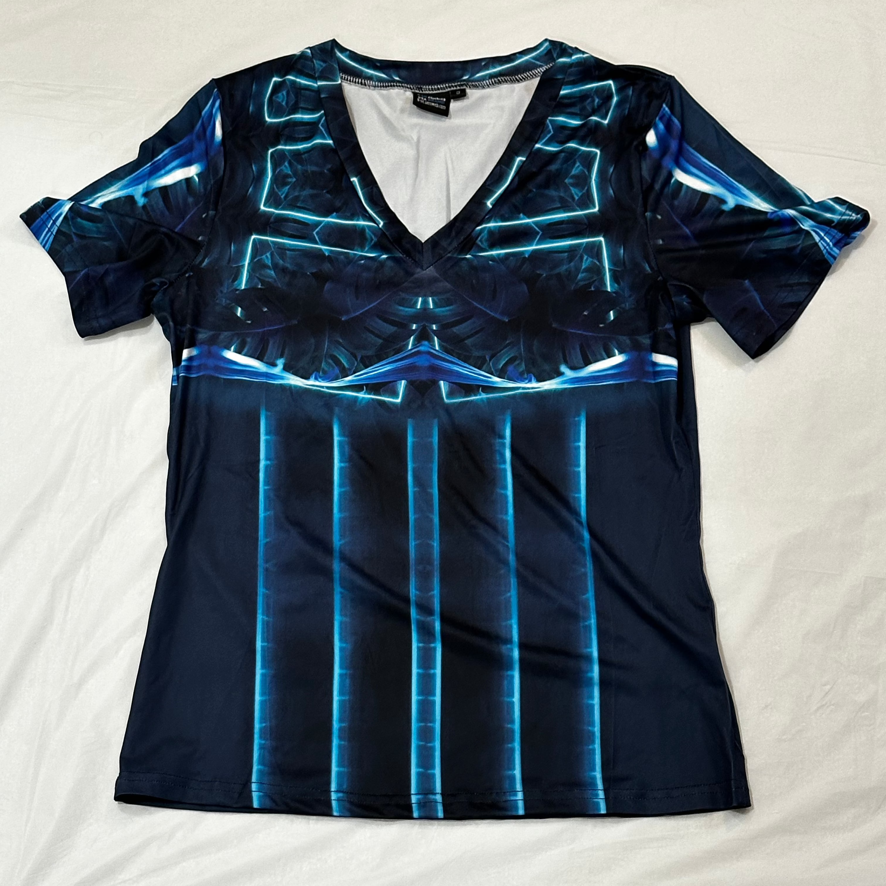 Blue leaf,Style:V-neck,Short sleeve for Women