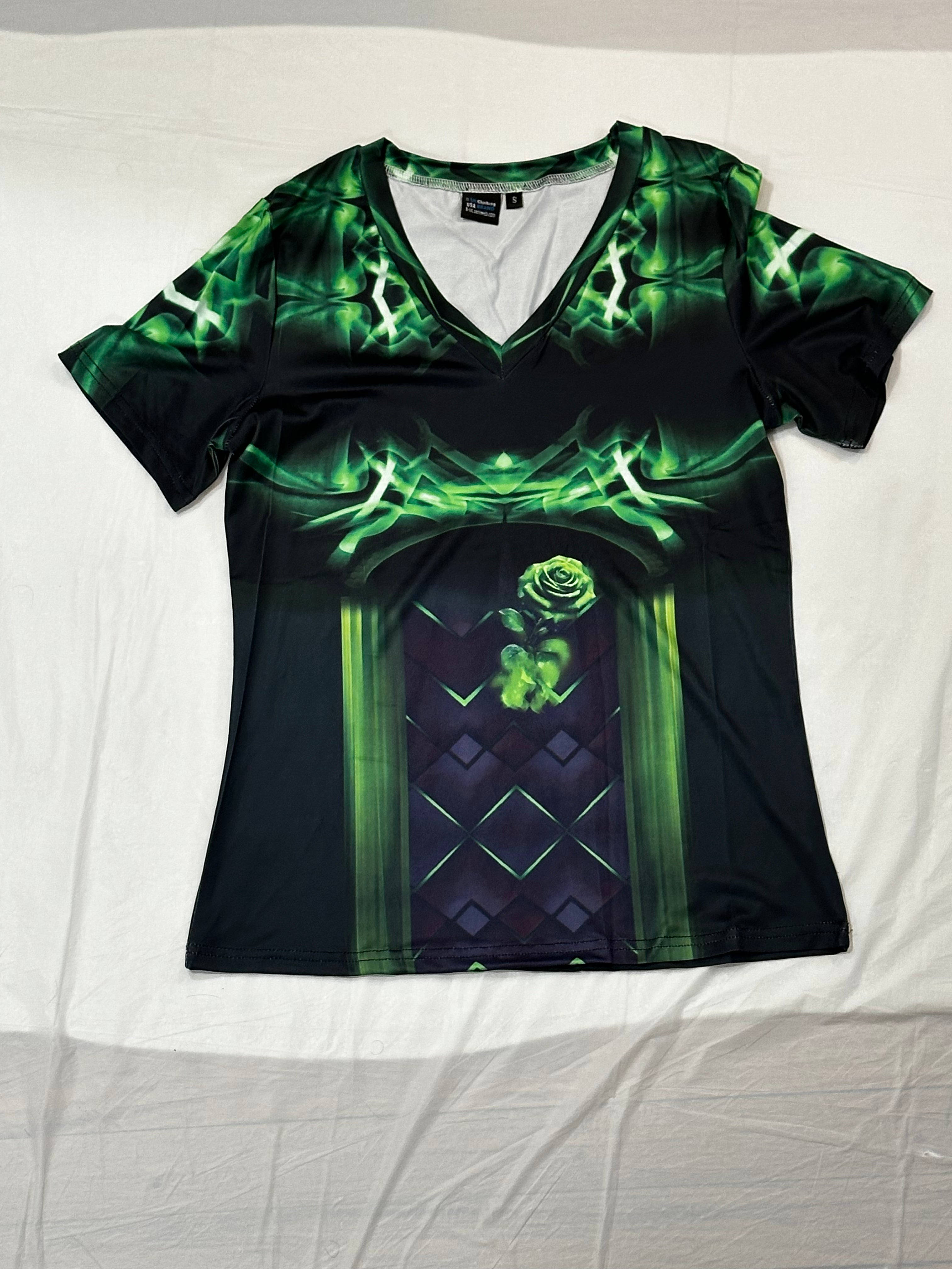 Green Rose,Style:V-neck,Short sleeve for Women