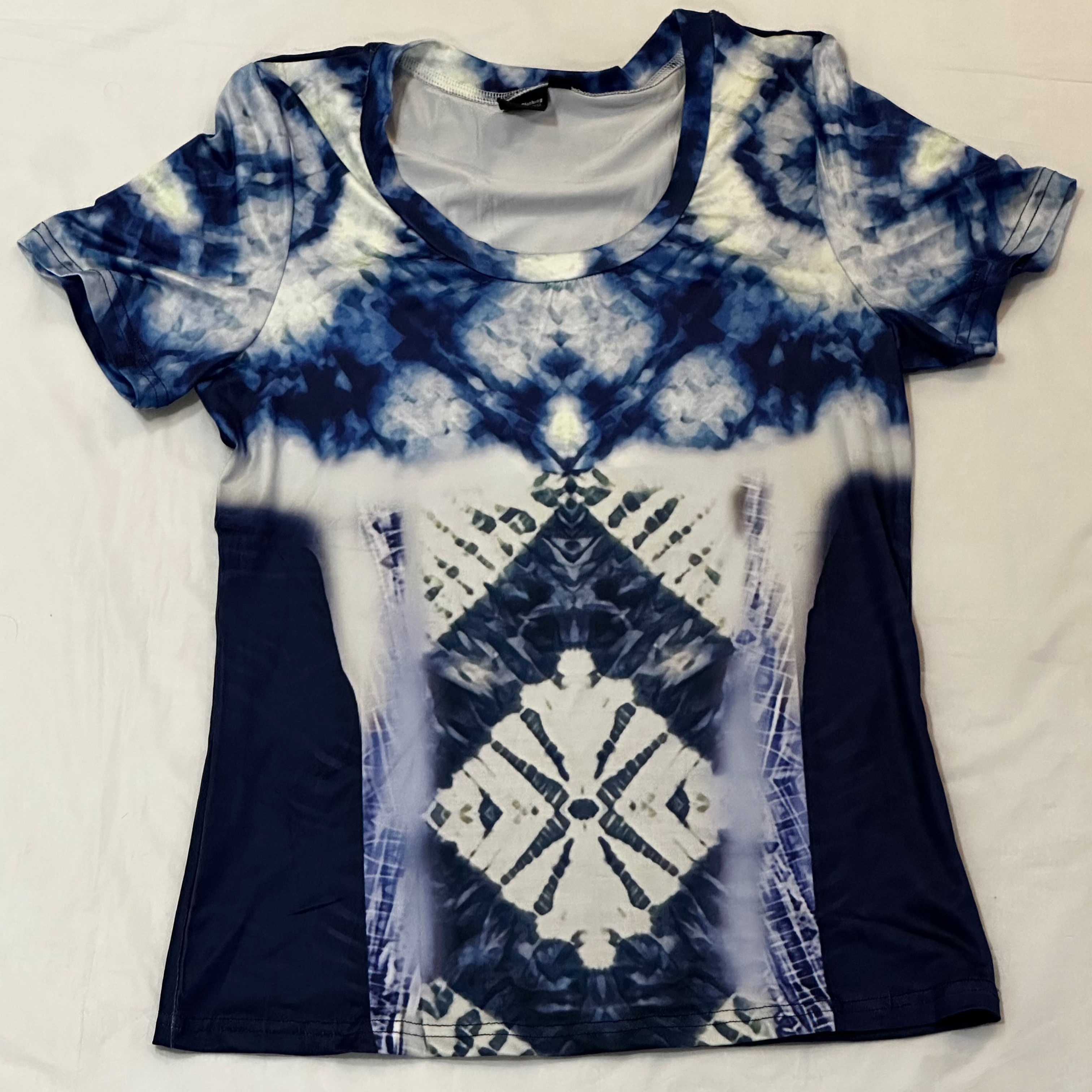 Blue tie dye,Style:O-neck,Short sleeve for Women