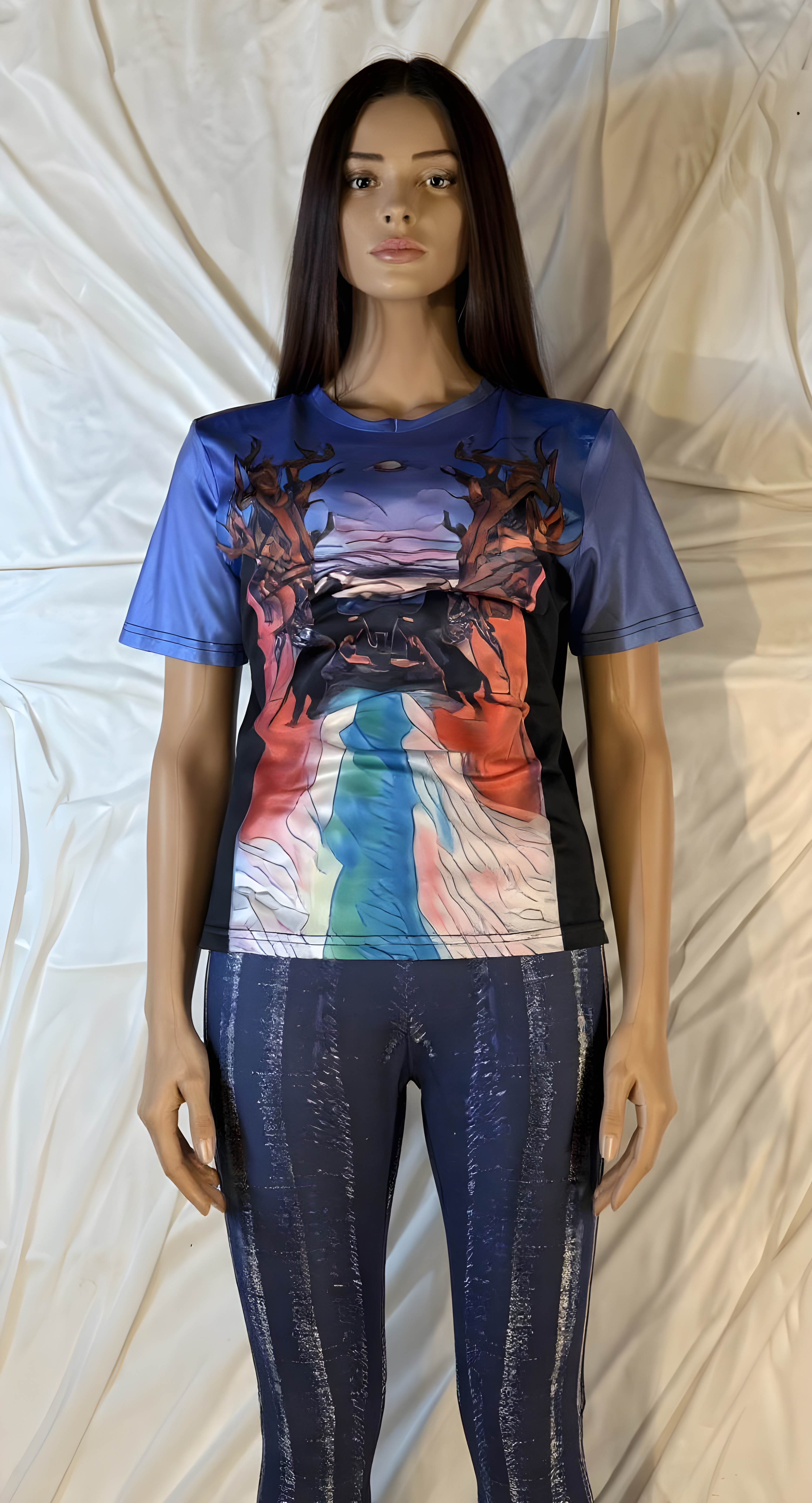 Blue tie dye jeans pattern,Women&
