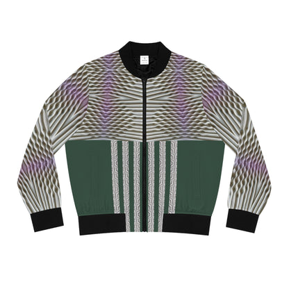 Rich green.Emerald Stripe Womens Bomber Jacket — Geometric AOP Fashion