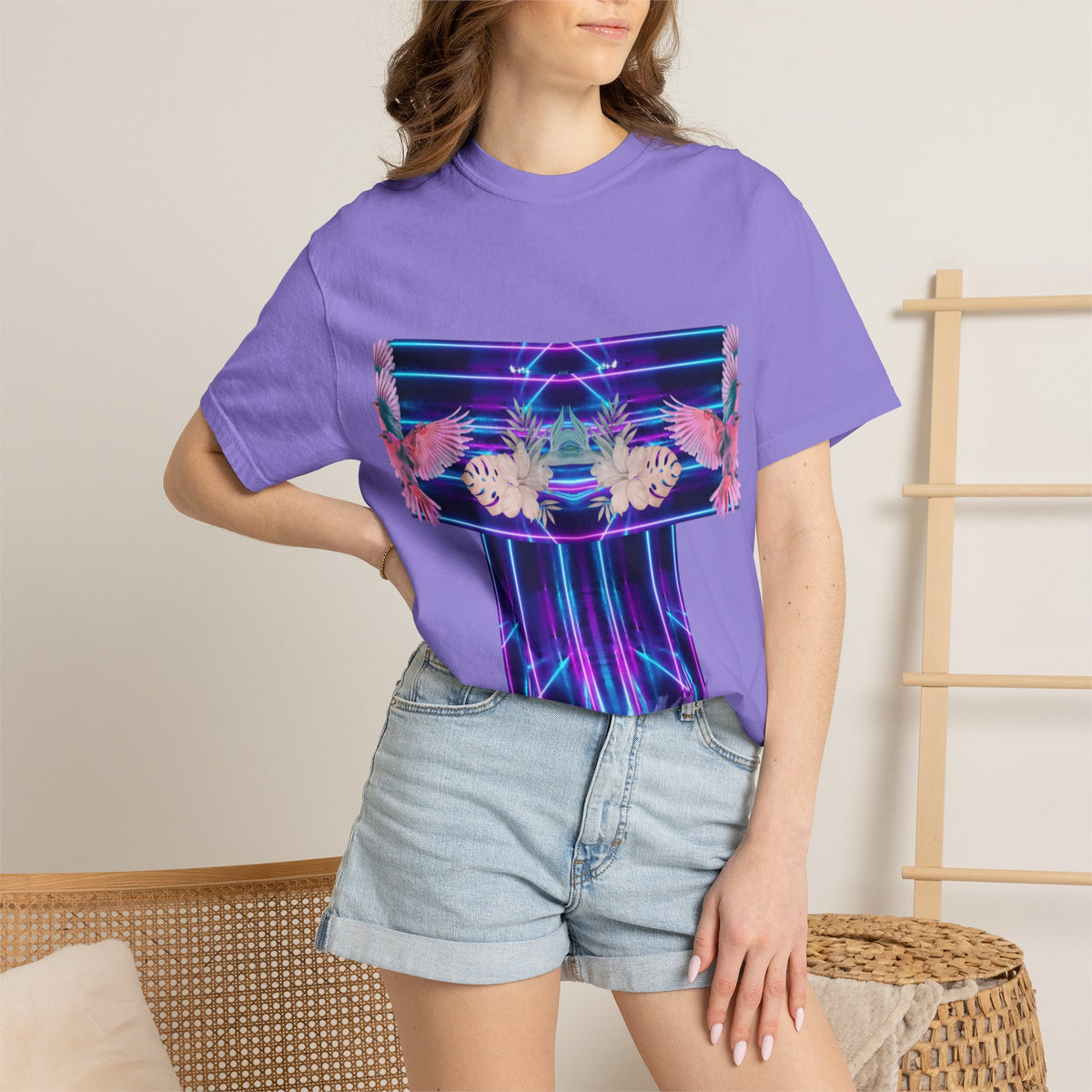 pink robin Hawaii flowers,Unisex Garment-Dyed T-shirt