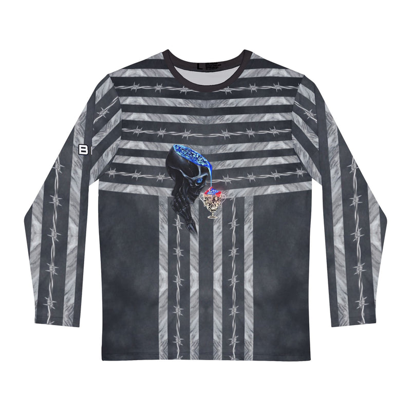 Skeleton head dripping blood on silver cup from Italy 20th century.Men's Long Sleeve Shirt (AOP)