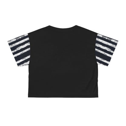 Crop Tee - White Scratch Lines Graphic Design T-Shirt