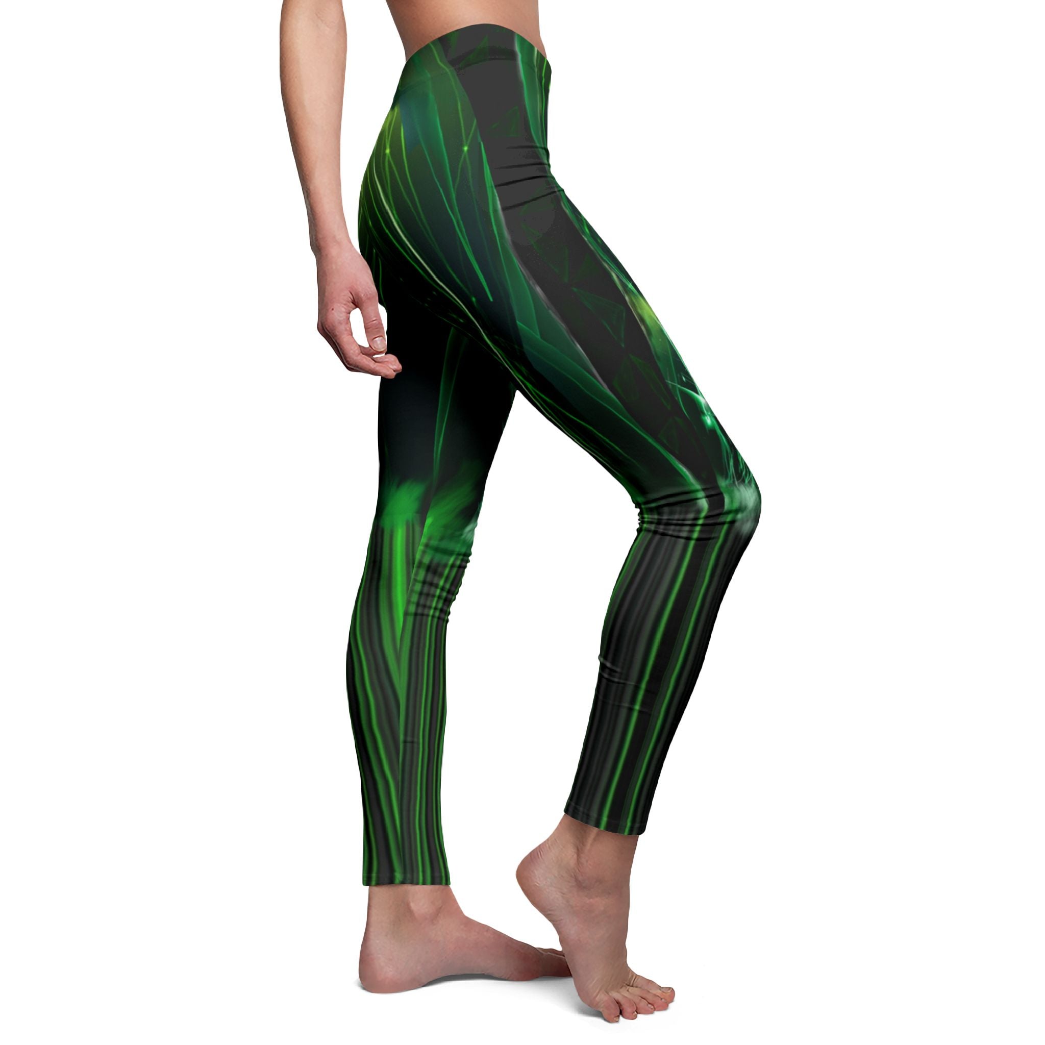 Emerald Green Abstract Mid-Rise Casual Leggings for Active Women