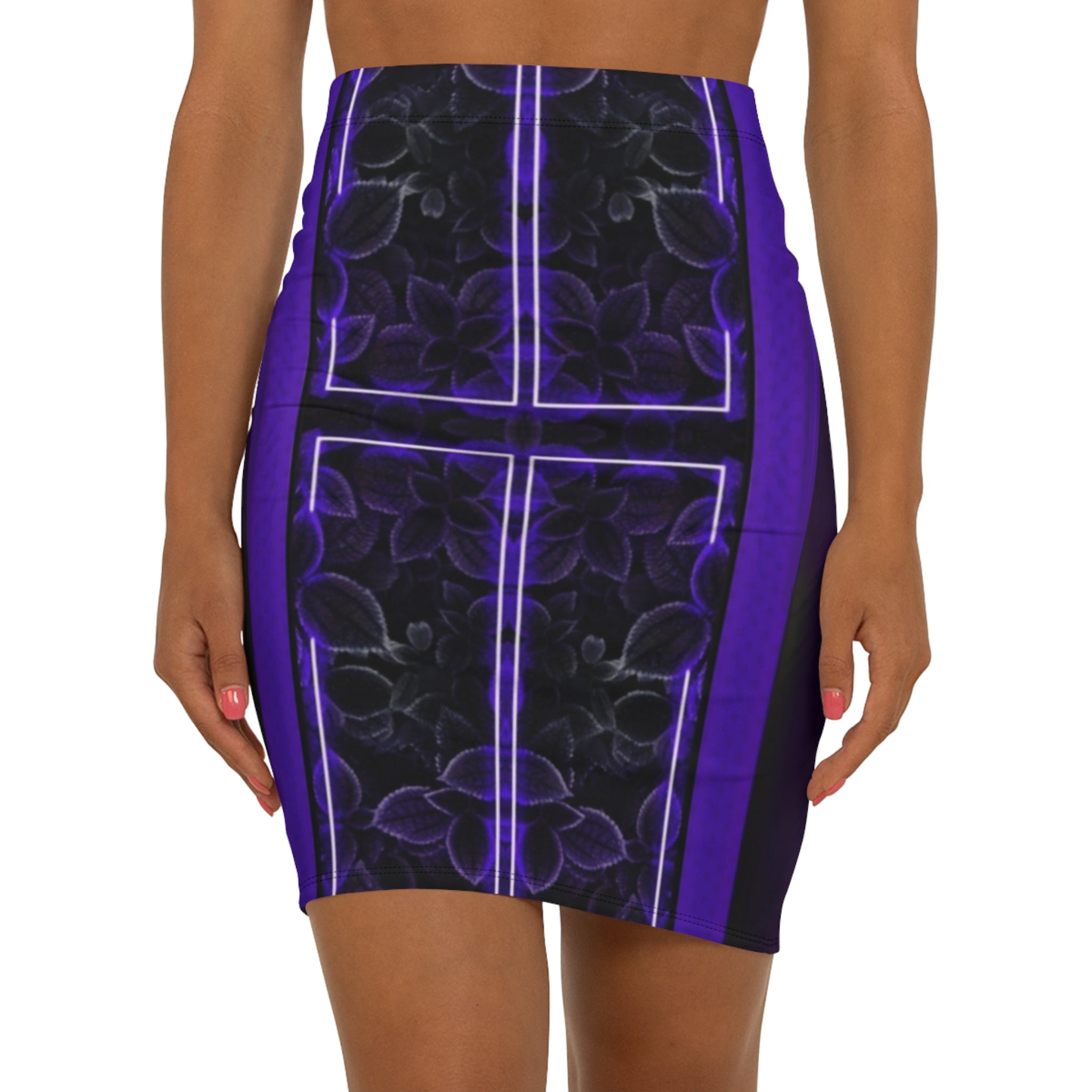 Purple leaf, Elegant Floral Mid-Waist Pencil Skirt - Modern Chic Design