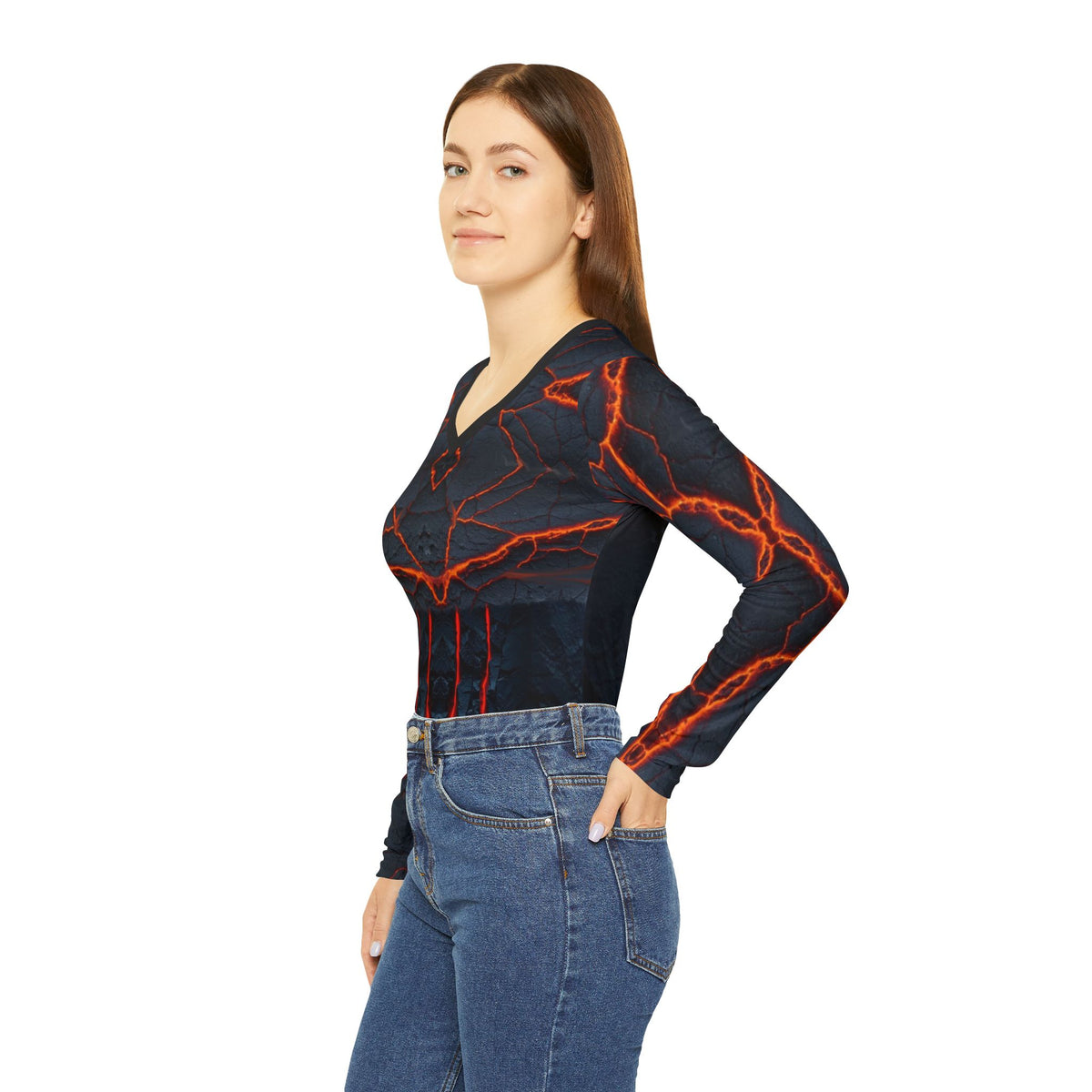 Volcanic Glow. V‑Neck Long Sleeve