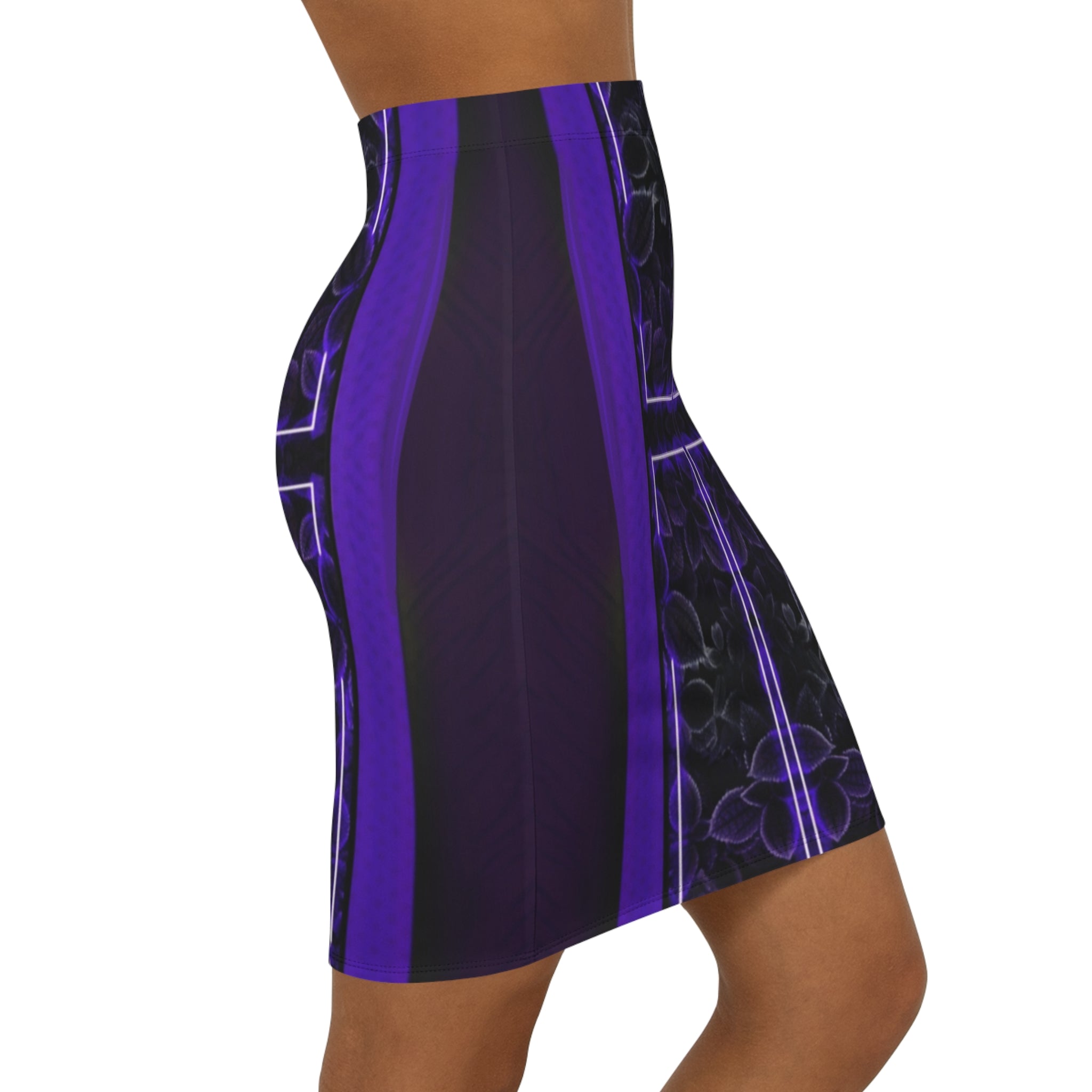 Purple leaf, Elegant Floral Mid-Waist Pencil Skirt - Modern Chic Design