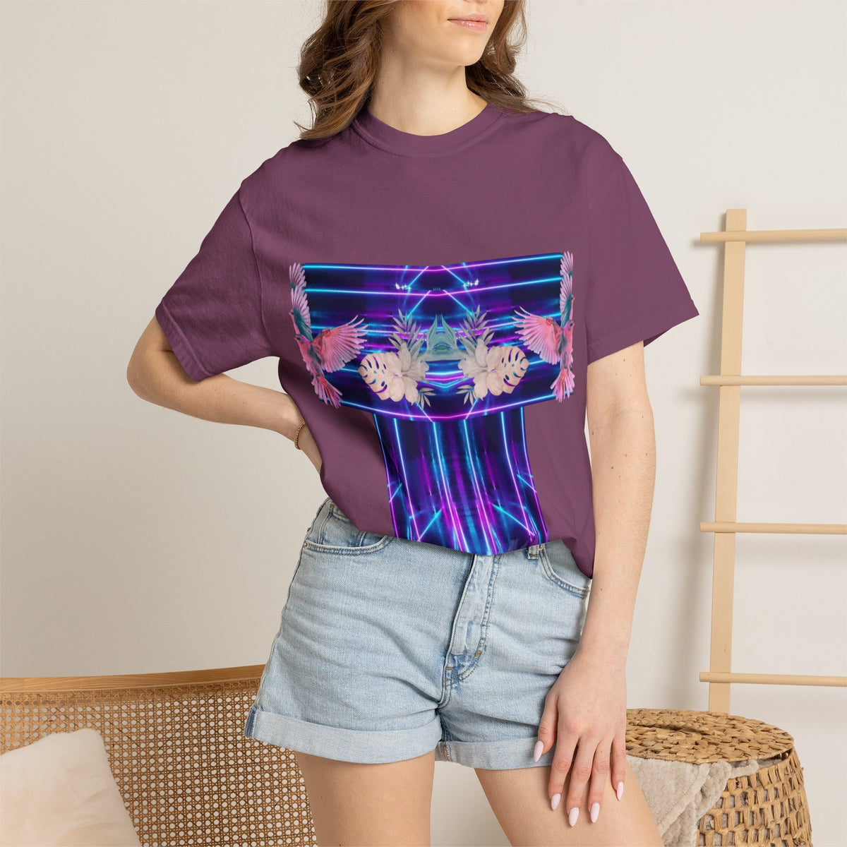 pink robin Hawaii flowers,Unisex Garment-Dyed T-shirt