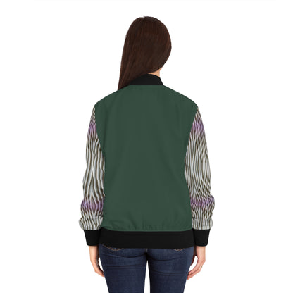 Rich green.Emerald Stripe Womens Bomber Jacket — Geometric AOP Fashion