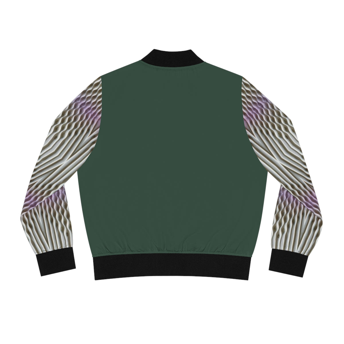 Rich green.Emerald Stripe Womens Bomber Jacket — Geometric AOP Fashion