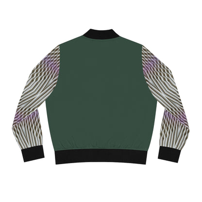 Rich green.Emerald Stripe Womens Bomber Jacket — Geometric AOP Fashion
