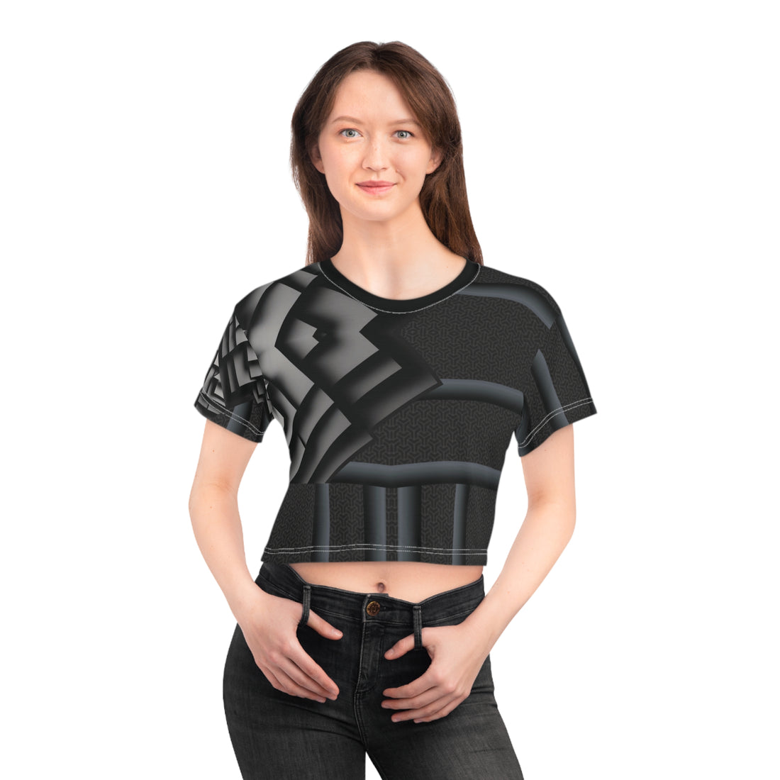 Gray cube 3D,Modern Crop Tee