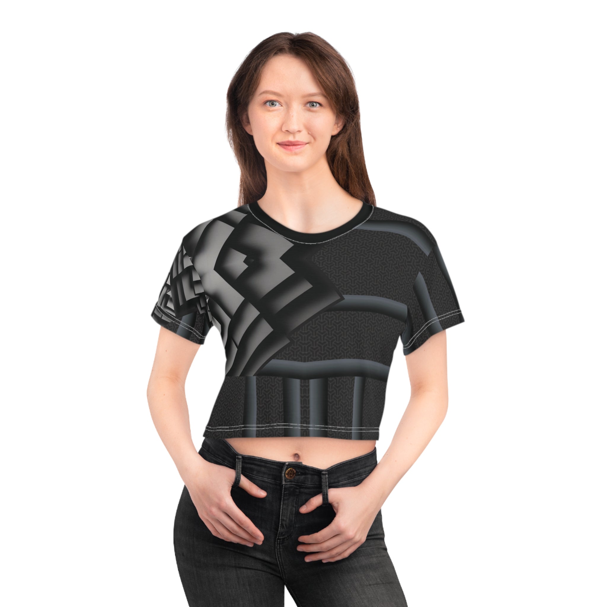 Gray cube 3D,Modern Crop Tee