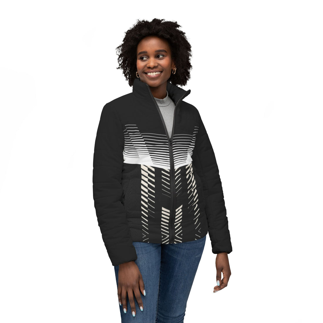 White sound,Women’s Puffer Jacket (AOP)