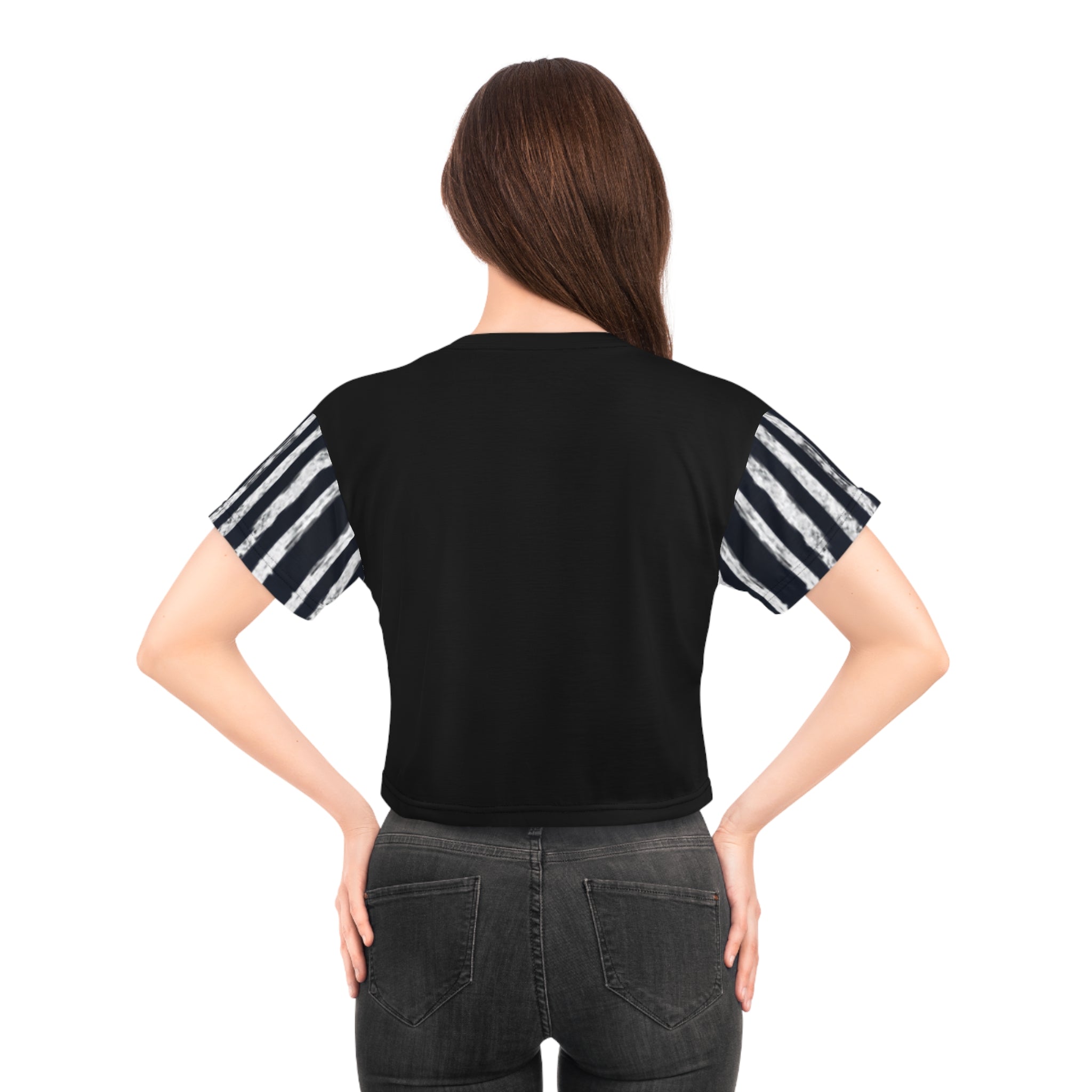Crop Tee - White Scratch Lines Graphic Design T-Shirt