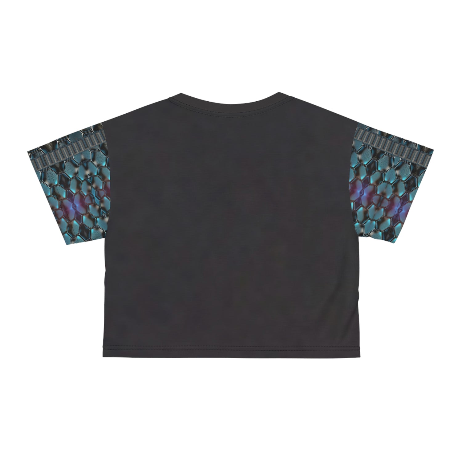 Teal Hexagon,Crop Tee (AOP) .