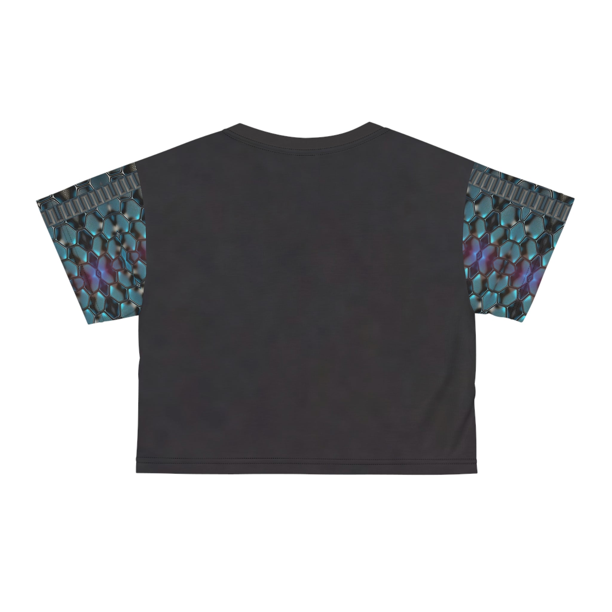 Teal Hexagon,Crop Tee (AOP) .