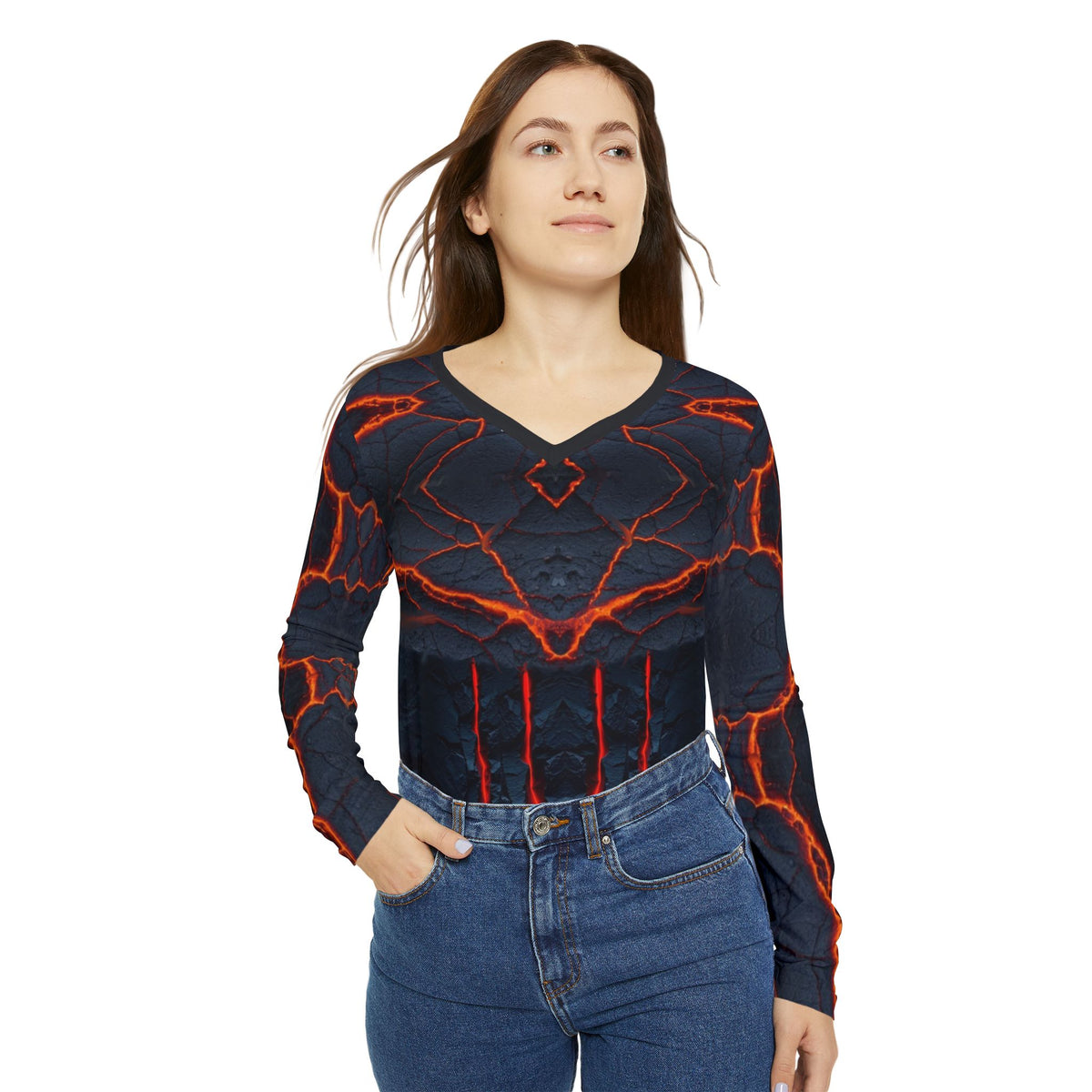 Volcanic Glow. V‑Neck Long Sleeve