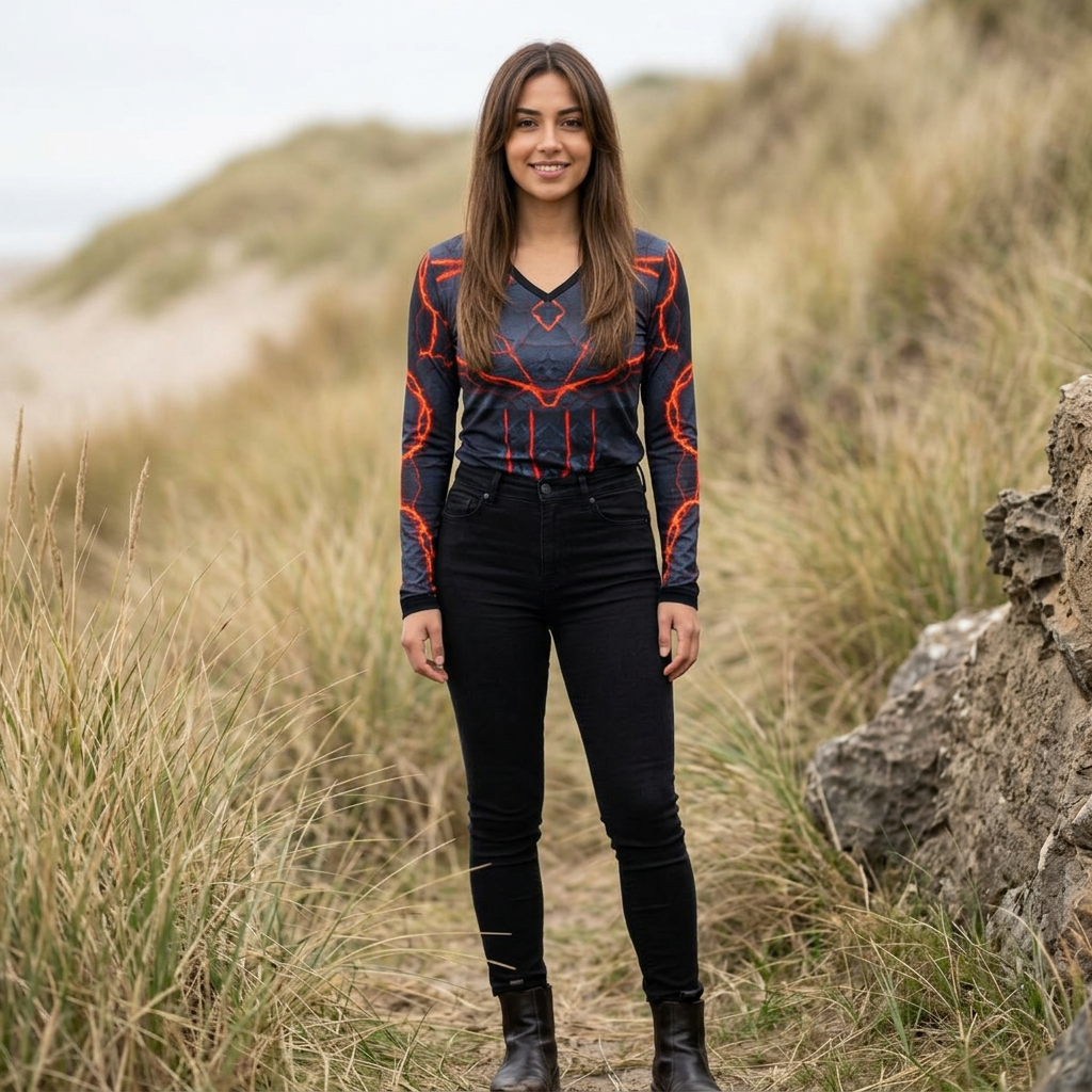 Volcanic Glow. V‑Neck Long Sleeve
