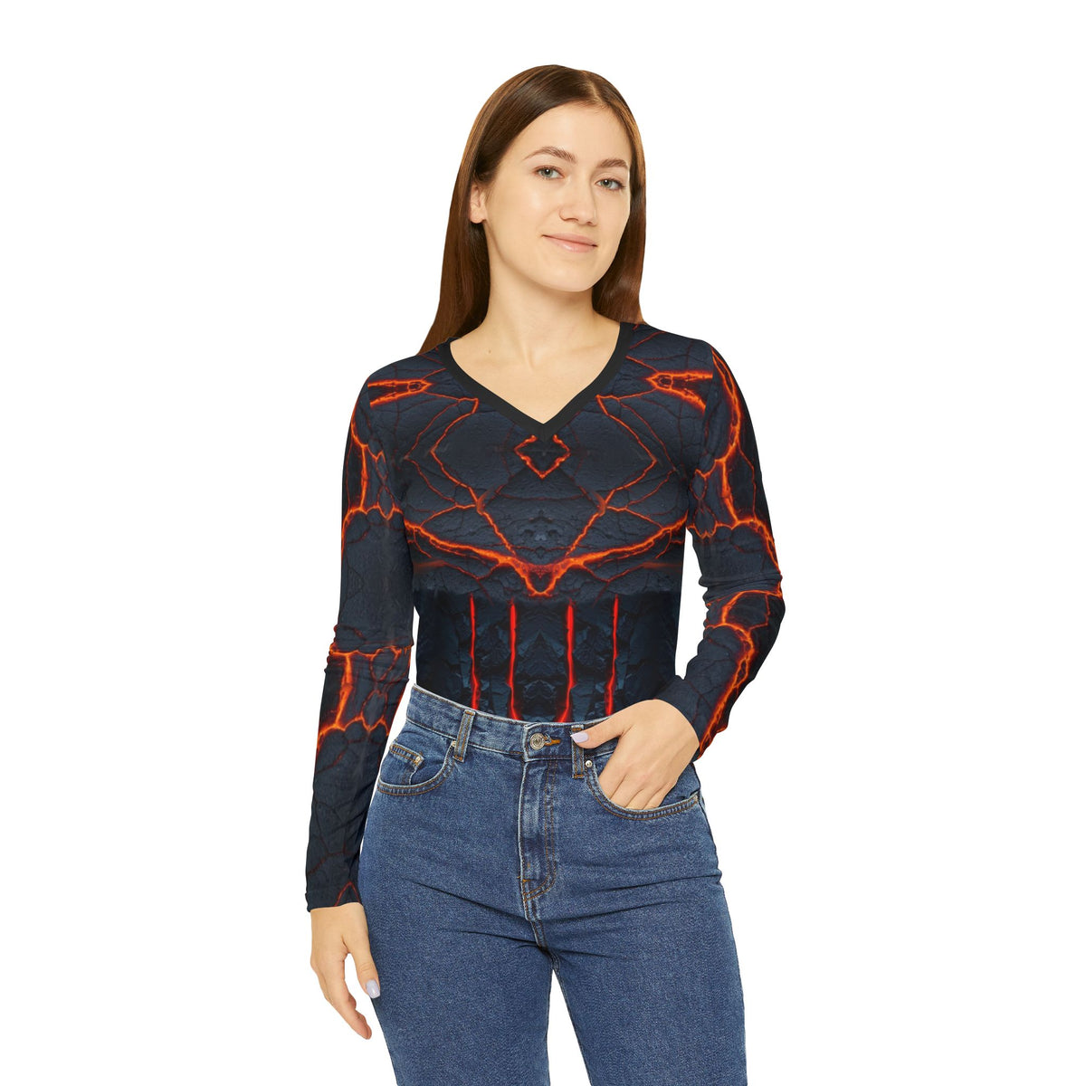 Volcanic Glow. V‑Neck Long Sleeve