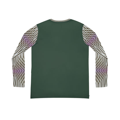 Rich Green,Geometric Wave V-Neck Long Sleeve Shirt
