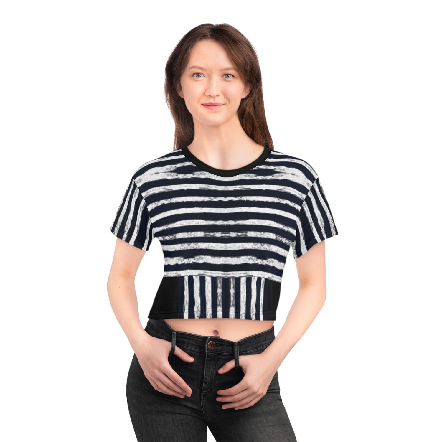 Crop Tee - White Scratch Lines Graphic Design T-Shirt