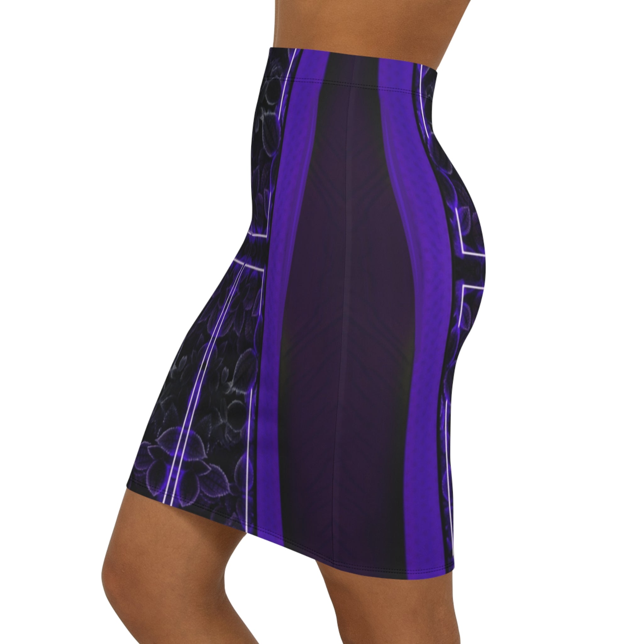 Purple leaf, Elegant Floral Mid-Waist Pencil Skirt - Modern Chic Design