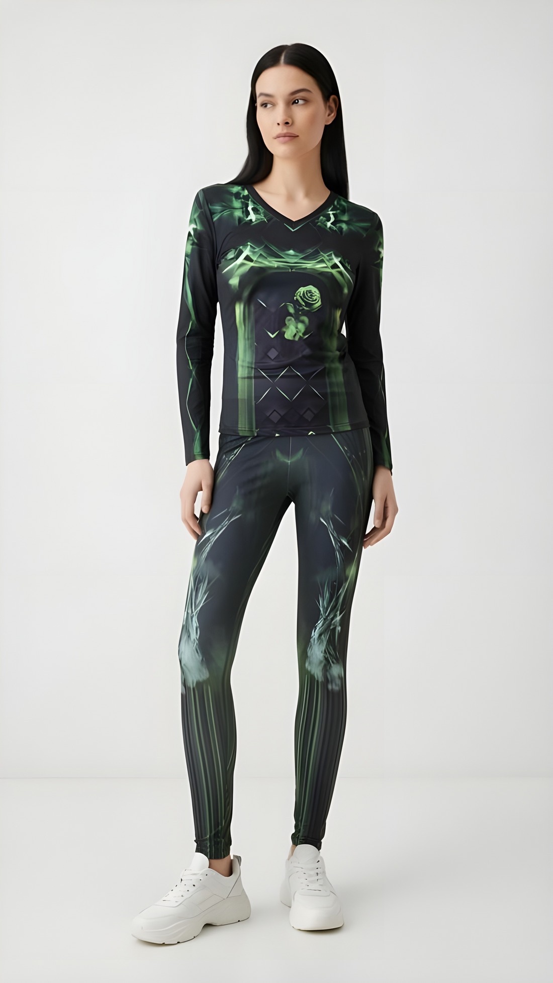 Emerald Green .Abstract Low-Rise Casual Leggings for Active Women