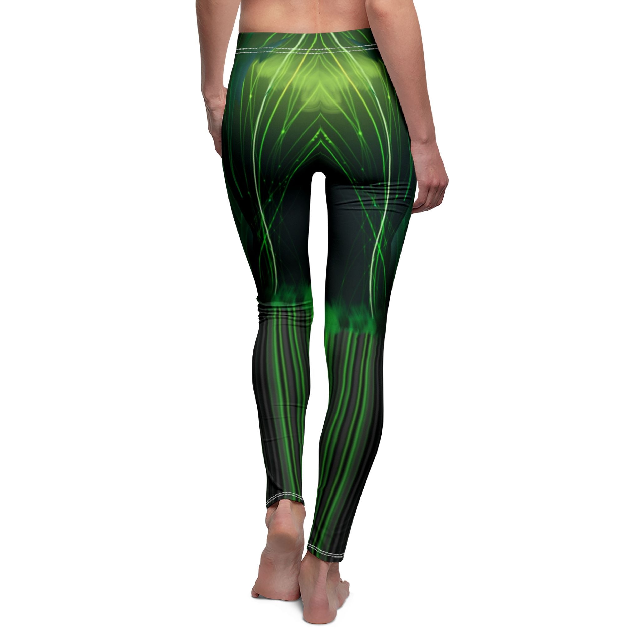Emerald Green Abstract Mid-Rise Casual Leggings for Active Women