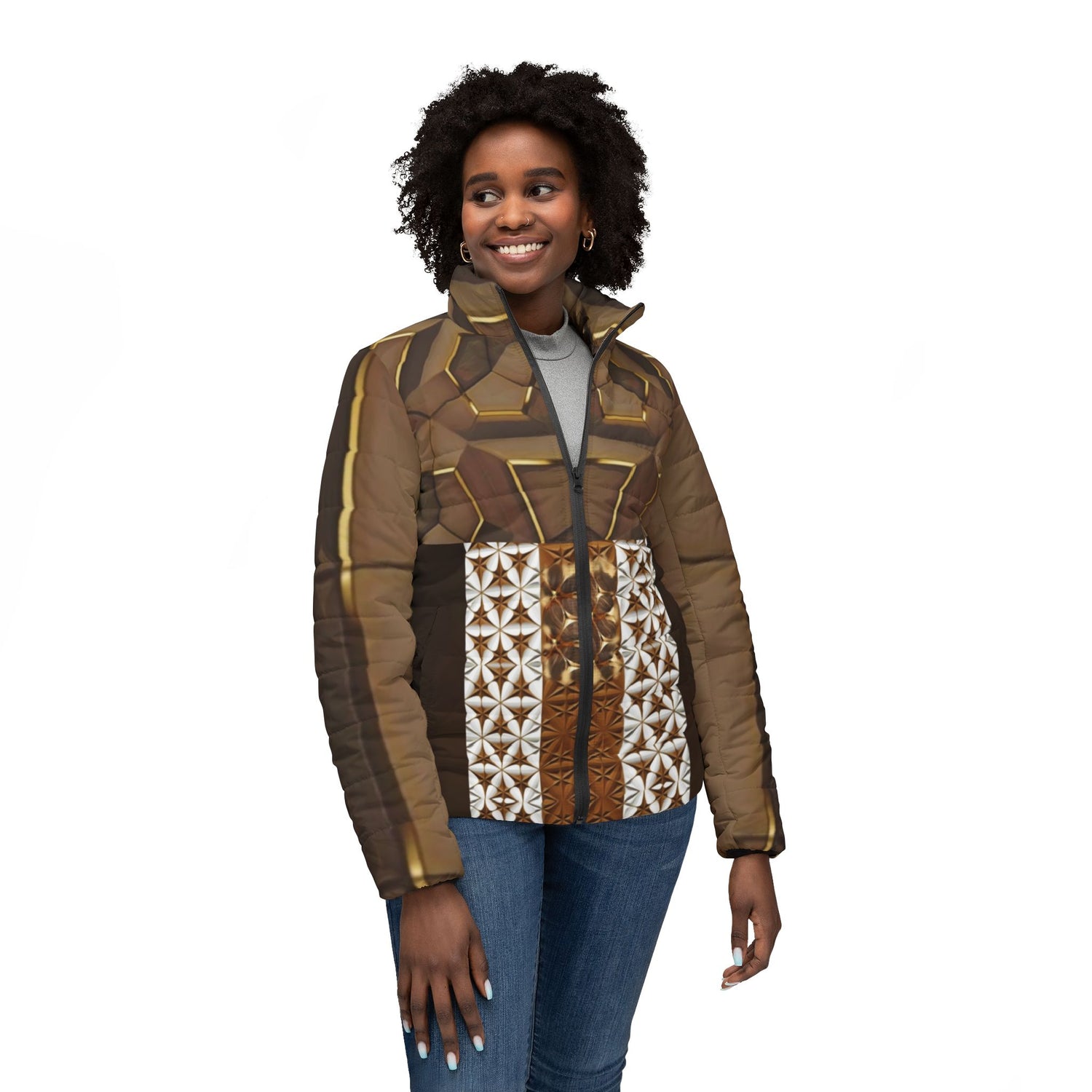 Gold Cube, Women’s Puffer Jacket (AOP)