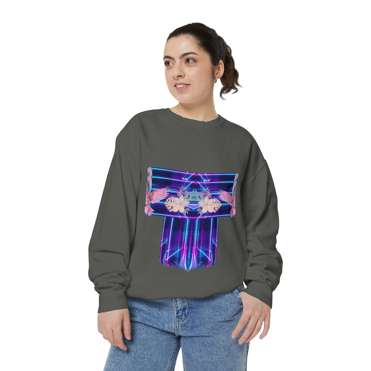 Pink bird.Abstract Neon Prism Sweatshirt