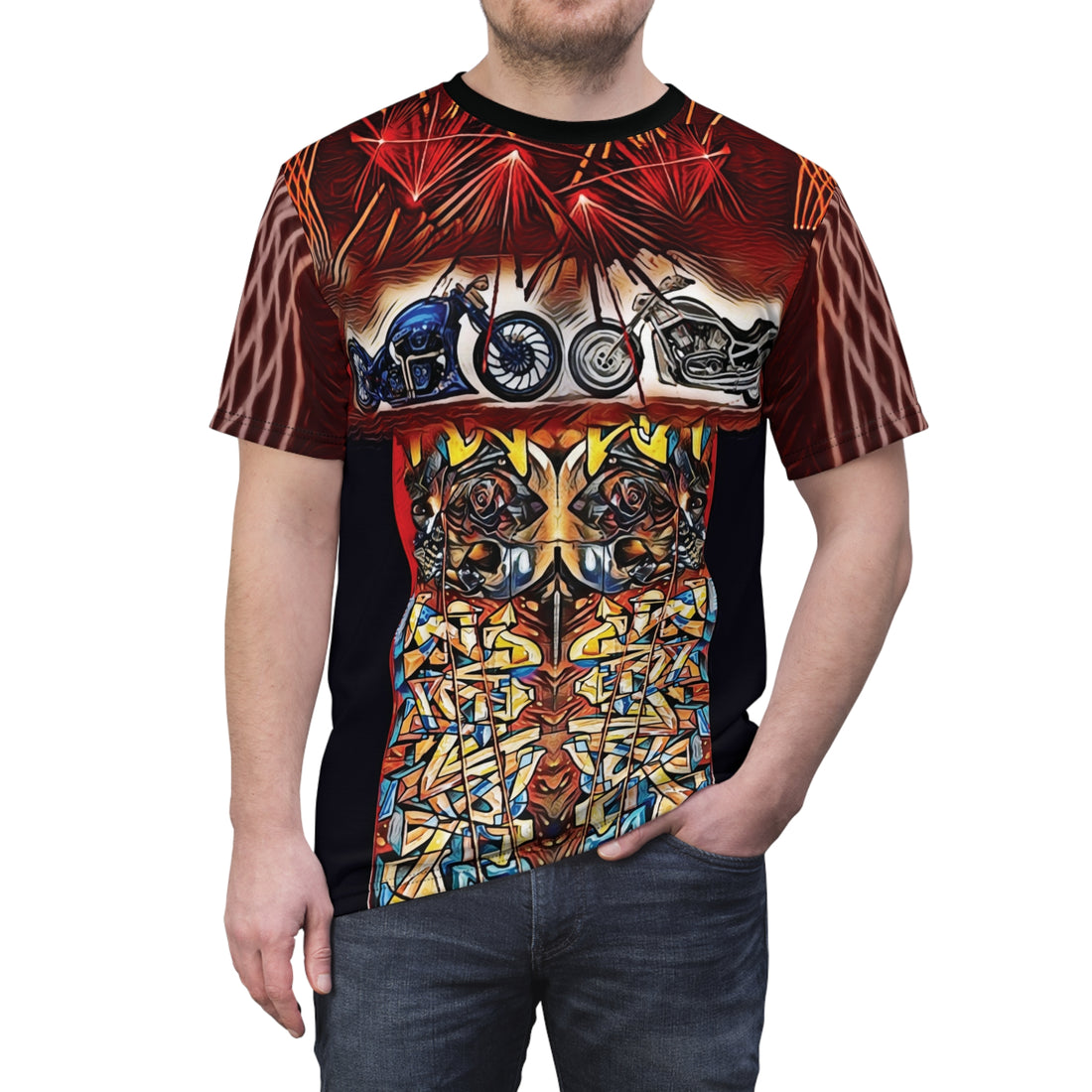 Rock Motorcycle, Unisex Cut & Sew Tee (AOP)
