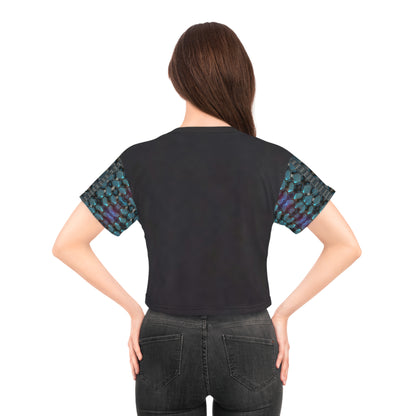 Teal Hexagon,Crop Tee (AOP) .
