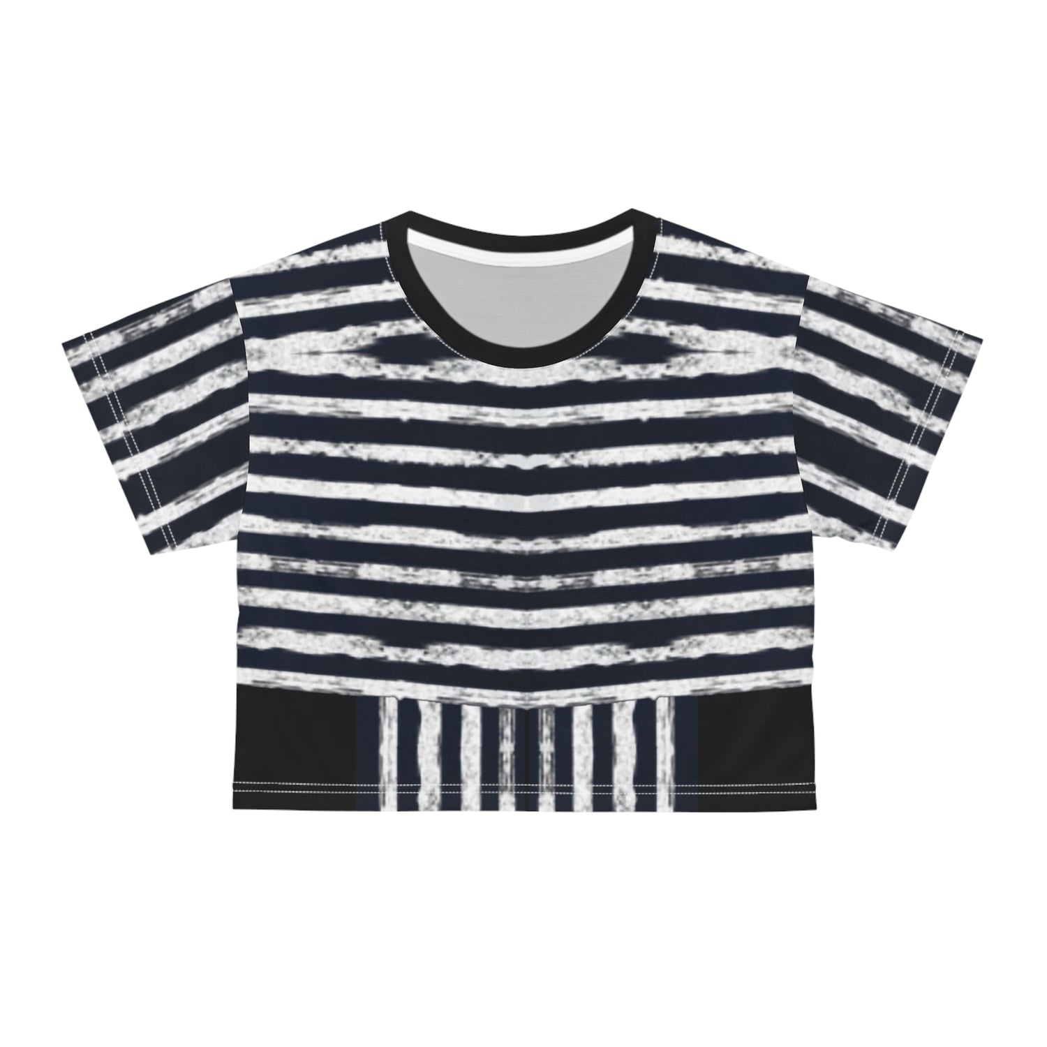 Crop Tee - White Scratch Lines Graphic Design T-Shirt