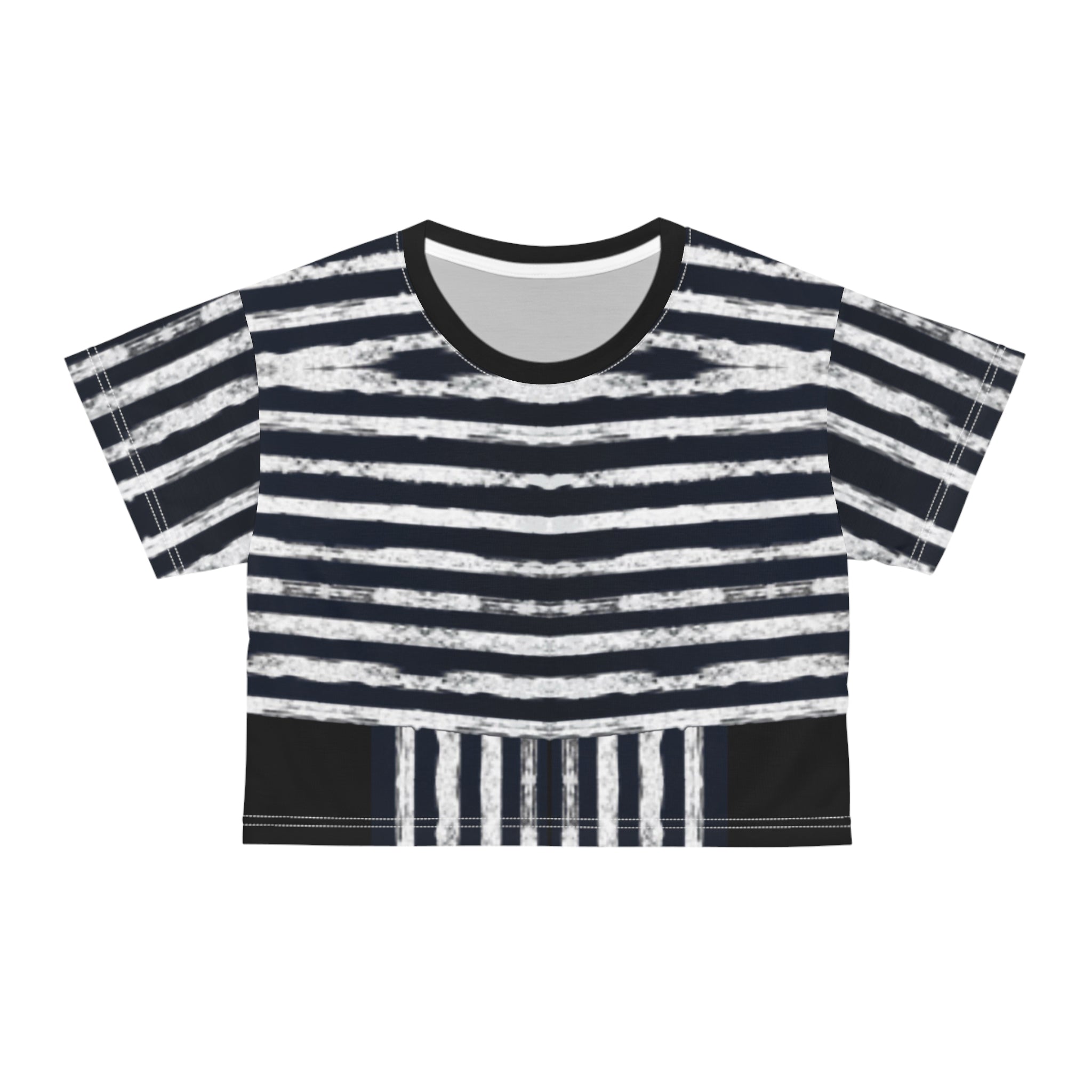 Crop Tee - White Scratch Lines Graphic Design T-Shirt
