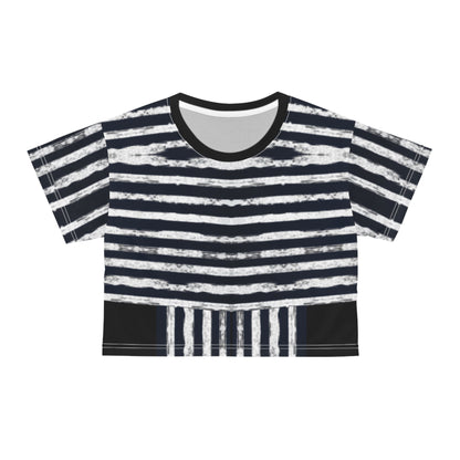 Crop Tee - White Scratch Lines Graphic Design T-Shirt