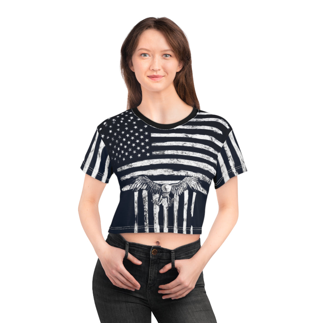 Crop Tee - USA Flag Bold Eagle Patriotic Shirt