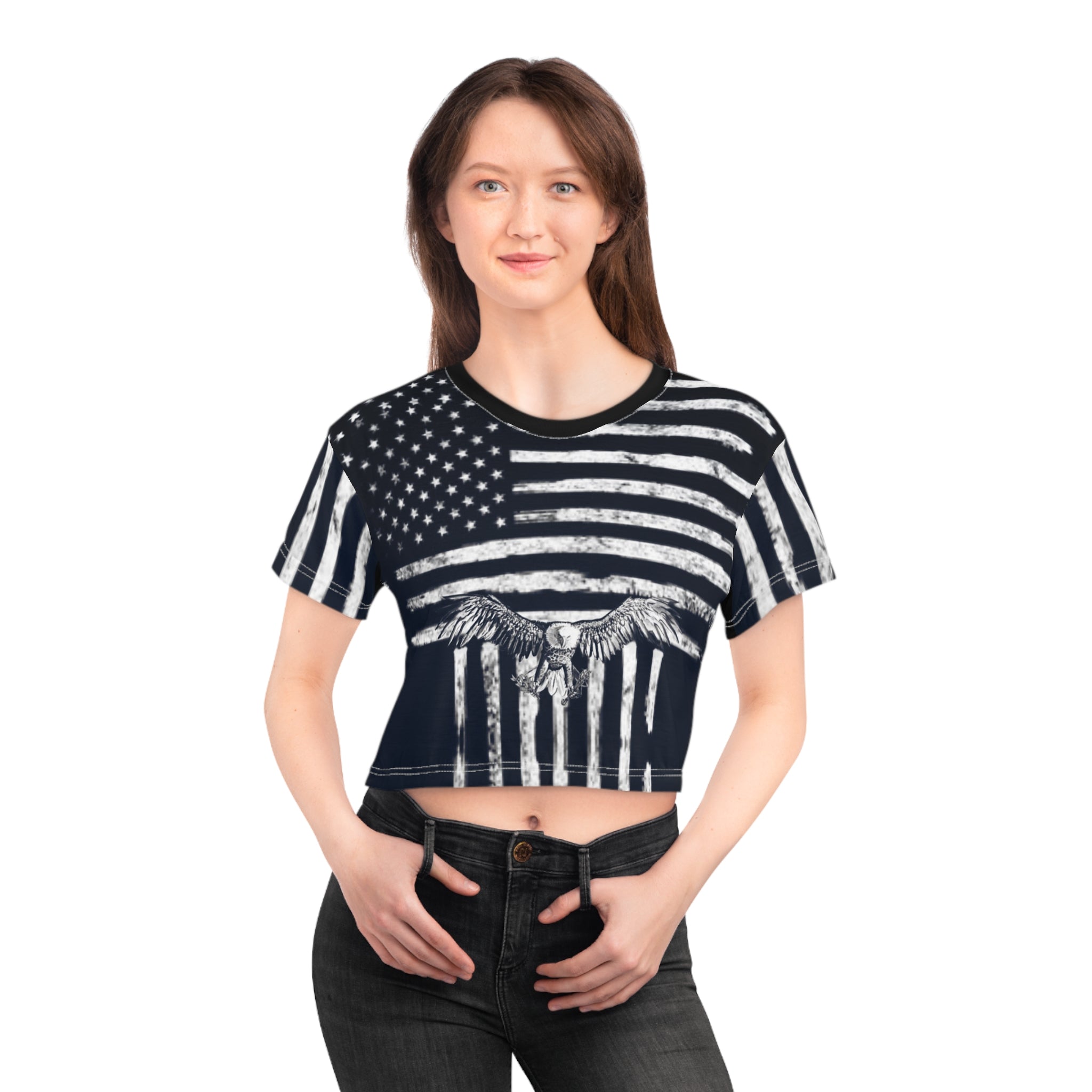 Crop Tee - USA Flag Bold Eagle Patriotic Shirt