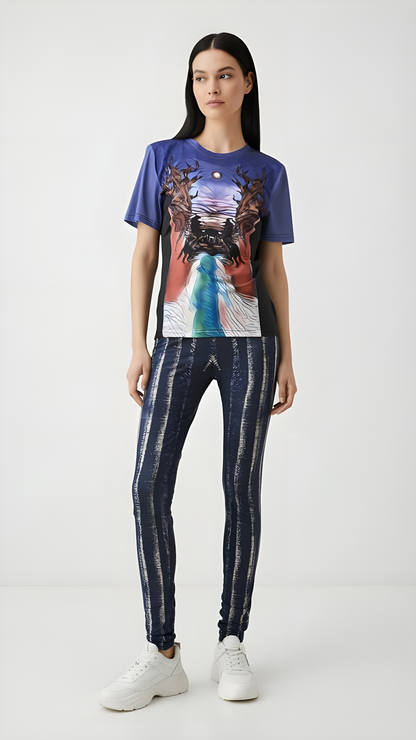 Blue tie dye jeans pattern,Women&