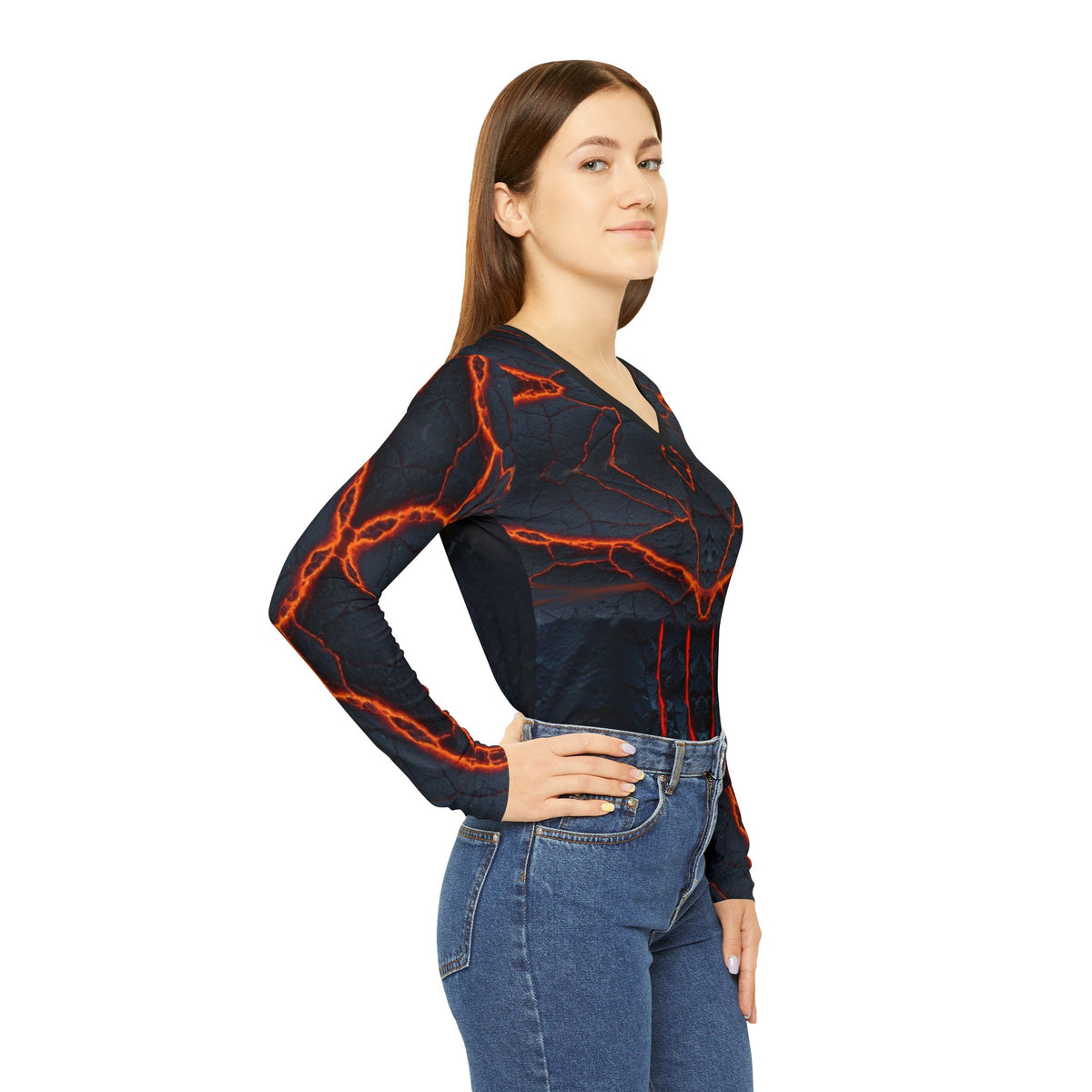 Volcanic Glow. V‑Neck Long Sleeve