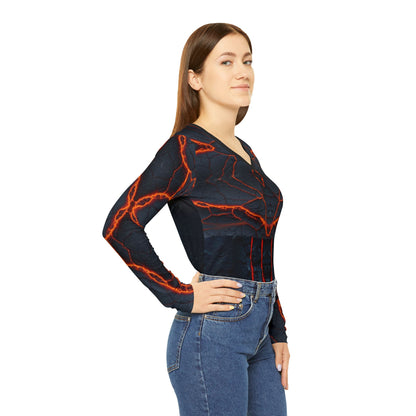 Volcanic Glow. V‑Neck Long Sleeve