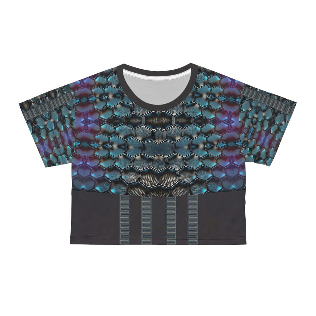 Teal Hexagon,Crop Tee (AOP) .